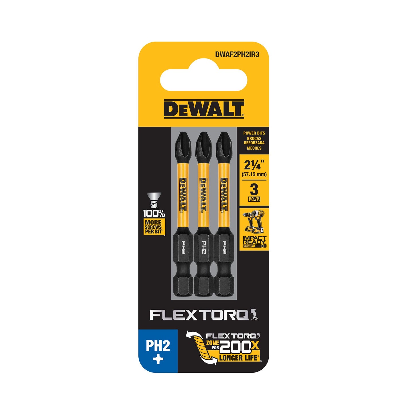 DeWalt DWAF2PH3IR3 2.25In Phillips #3 Flextorq 3Pk
