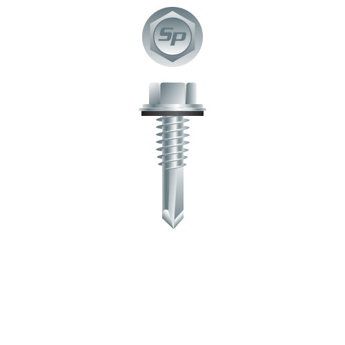HA4 - Strong-Point Unslotted Indented Hex Washer Head, Zinc Plated with 9/16 O.D. Bonded Washer, 12-24 x 7/8, #4 Point, Box of 3,000