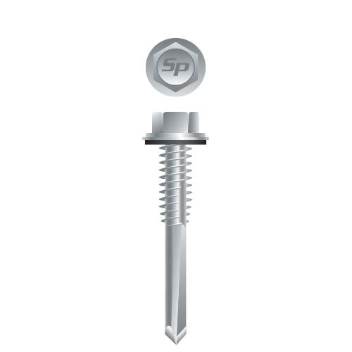 HA54C - Strong-Point Unslotted Indented Hex Washer Head, Strong-Shield Coated with 9/16 O.D. Bonded Washer, 12-24 x 3, #5 Point, Box of 1,000