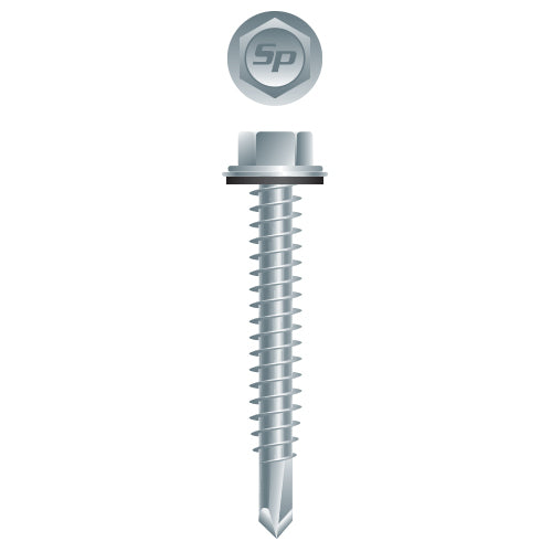 HA1 - Strong-Point Unslotted Indented Hex Washer Lap Stitching #12 Head, Zinc Plated with 5/8 O.D. Bonded Washer, 14-14 x 7/8, #1 Point, Box of 2,500