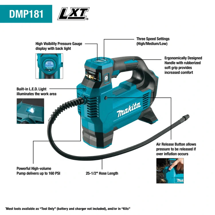 Makita DMP181ZX 18V LXT® High-Pressure Inflator, Tool Only