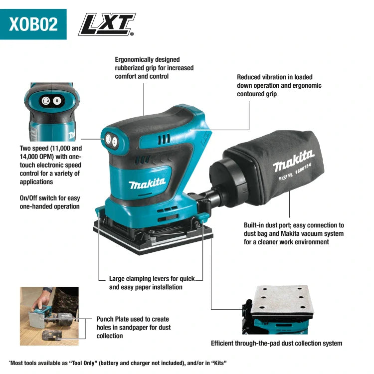 Makita XOB02Z 18V LXT® Lithium‑Ion Cordless 1/4 Sheet Finishing Sander (Tool Only)