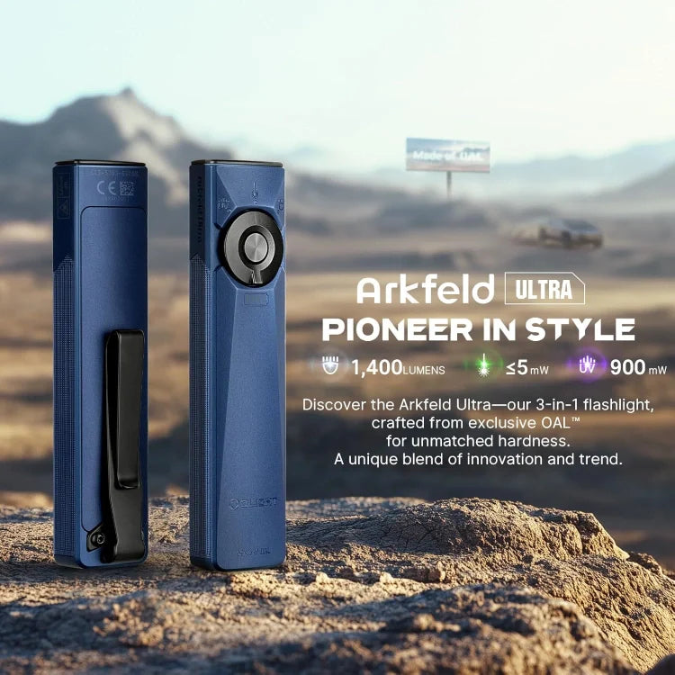 OLIGHT ARKFELDULTRA3RNBCW Arkfeld Ultra 3-in-1 EDC Flashlight with O-aluminum Material  Color-Navy Blue CW(5700K~6700K) 