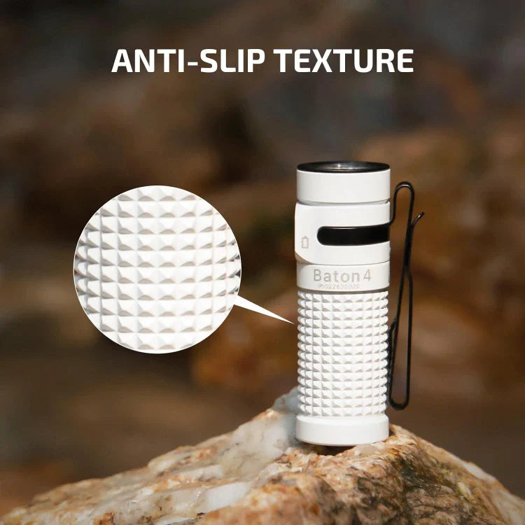 OLIGHT BATON4KITWH Baton 4 Powerful EDC Flashlight 1300 Lumens - White-Premium (With Charging Case)