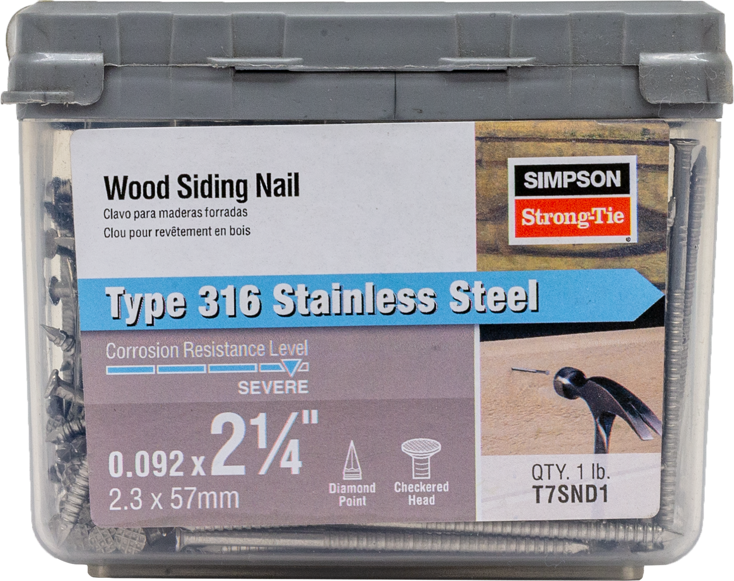 Simpson Strong-Tie T7SND1 Wood Siding Nail — 2-1/4-in. x .092-in. Type 316 Stainless Steel (1 lb.)