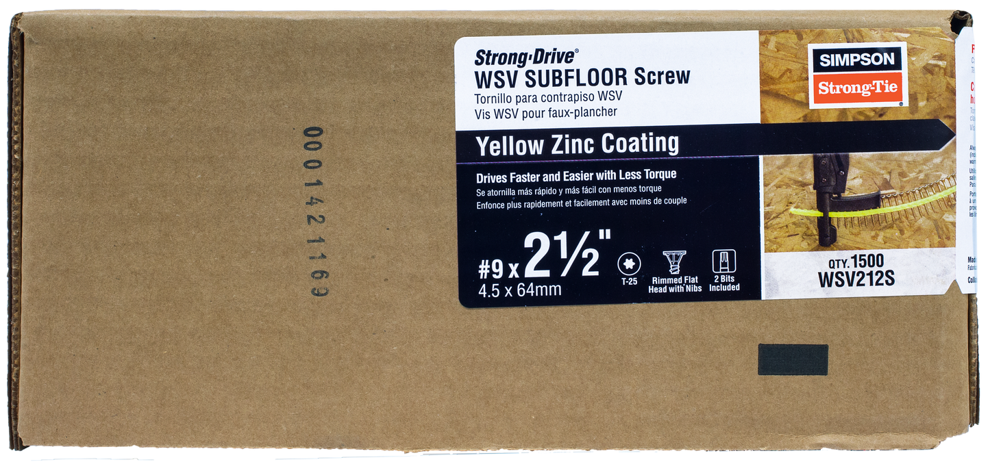 Simpson Strong-Tie WSV212S Strong-Drive® WSV SUBFLOOR Screw (Collated) — #9 x 2-1/2 in. T25, Yellow Zinc (1500-Qty)
