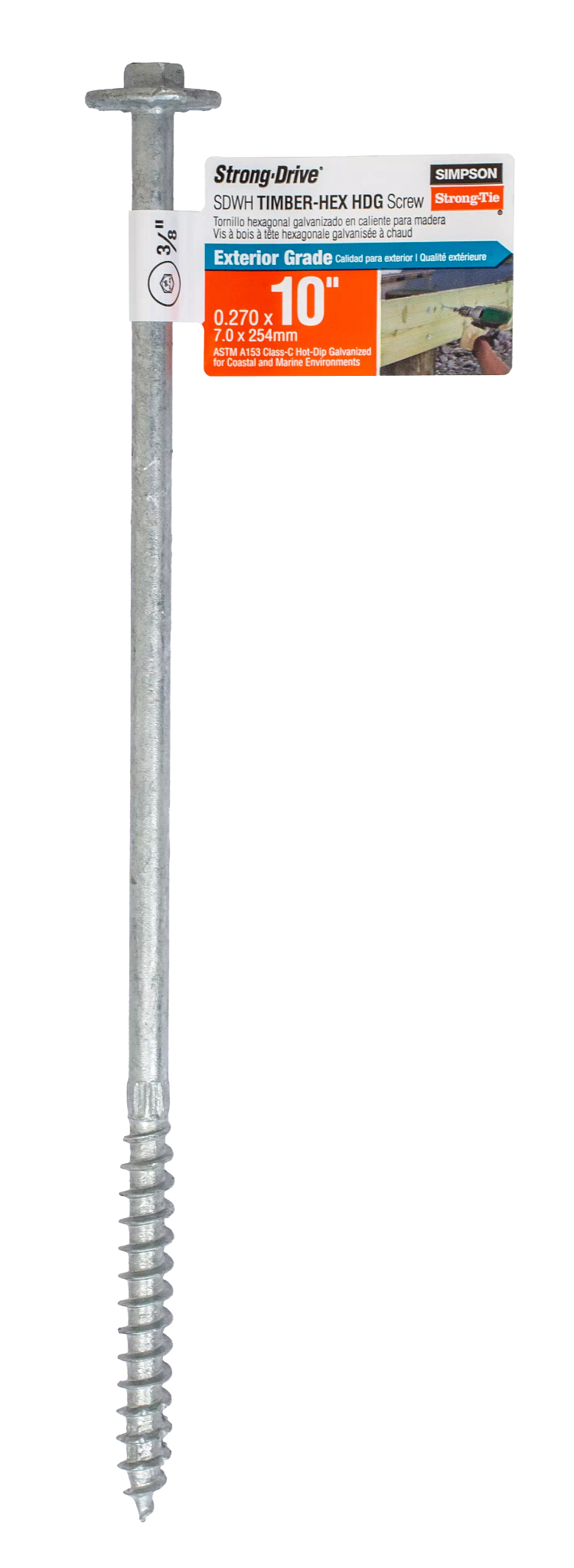 Simpson Strong-Tie SDWH271000G-RP1 Strong-Drive® SDWH™ TIMBER-HEX HDG Screw — 0.276 in. x 10 in. 3/8 Hex (Pack of 6600)