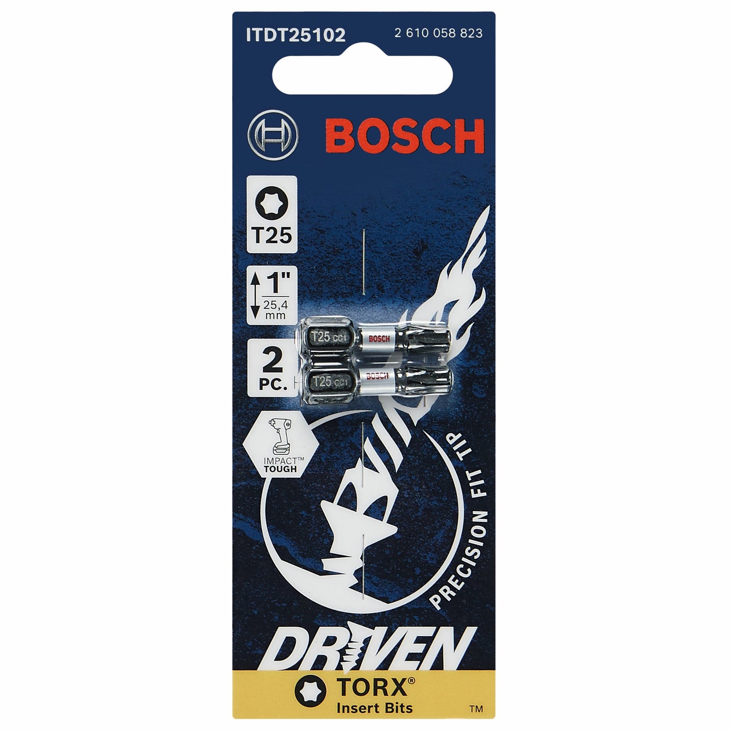 BOSCH ITDT25102 Juego de 2 puntas de inserción Torx® n.° 25 de impacto de 1 pulg. con accionamiento