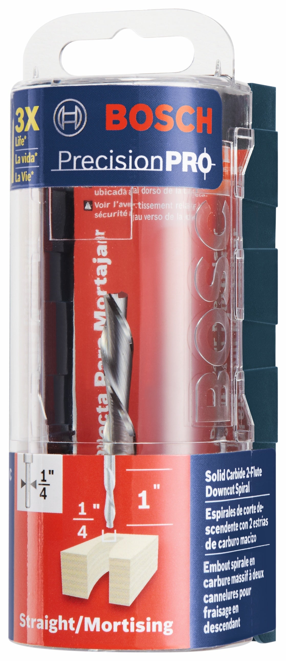 Broca fresadora espiral de corte descendente de doble flauta de carburo sólido BOSCH 85903MC de 1/4 pulg. x 1 pulg.