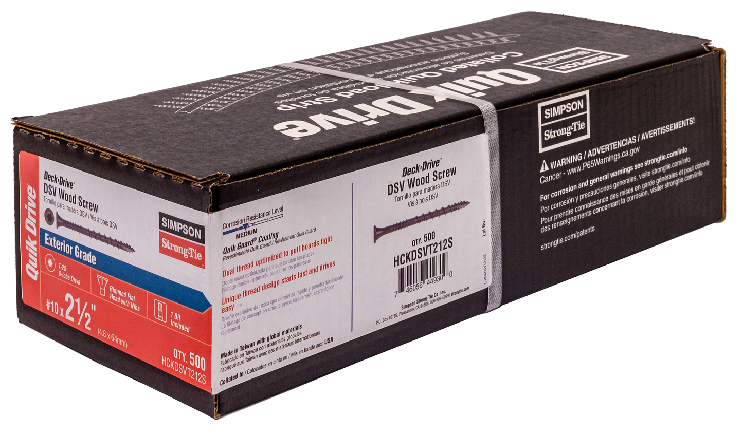 Simpson Strong-Tie HCKDSVT212S Deck-Drive™ DSV WOOD Screw (Collated) — #10 x 2-1/2 in. T25 6-Lobe, Tan (500-Qty)