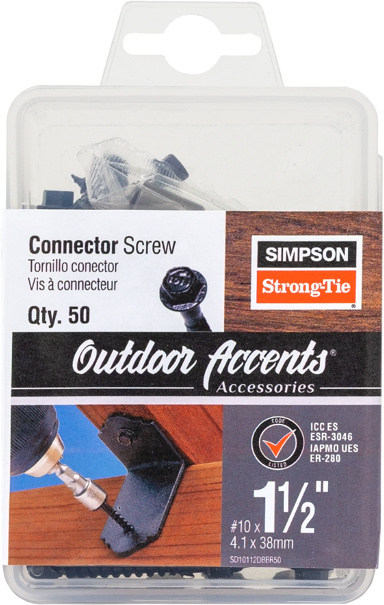 Simpson Strong-Tie SD10112DBBR50 Outdoor Accents® Connector Screw — #10 x 1-1/2 in. Double-Barrier Coating, Black (50-Qty)