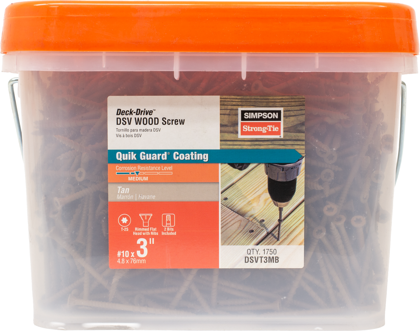 Simpson Strong-Tie DSVT3MB Deck-Drive™ DSV WOOD Screw — #10 x 3 in. T-25, Flat Head, Quik Guard®, Tan (1750-Qty) (Pack of 64)