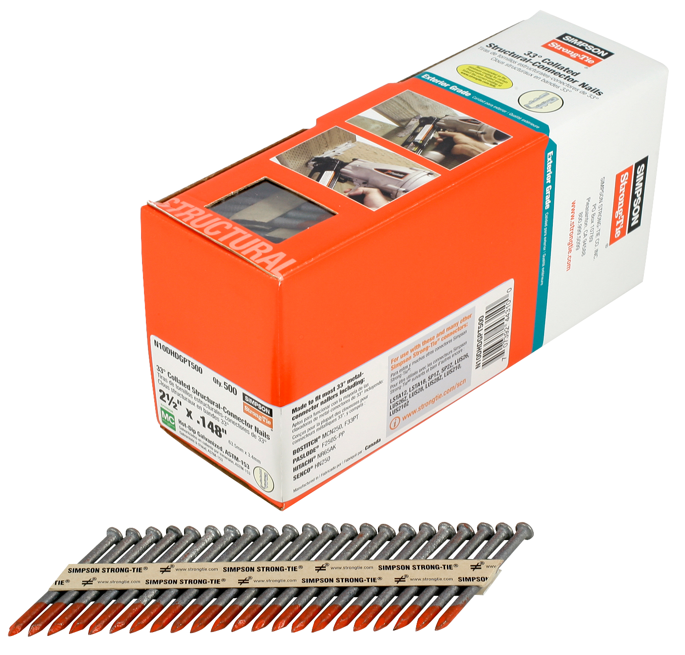 Simpson Strong-Tie N10DHDGPT500 Strong-Drive® 33° SCN SMOOTH-SHANK CONNECTOR Nail — 2-1/2 in. x .148 in. HDG (500-Qty)