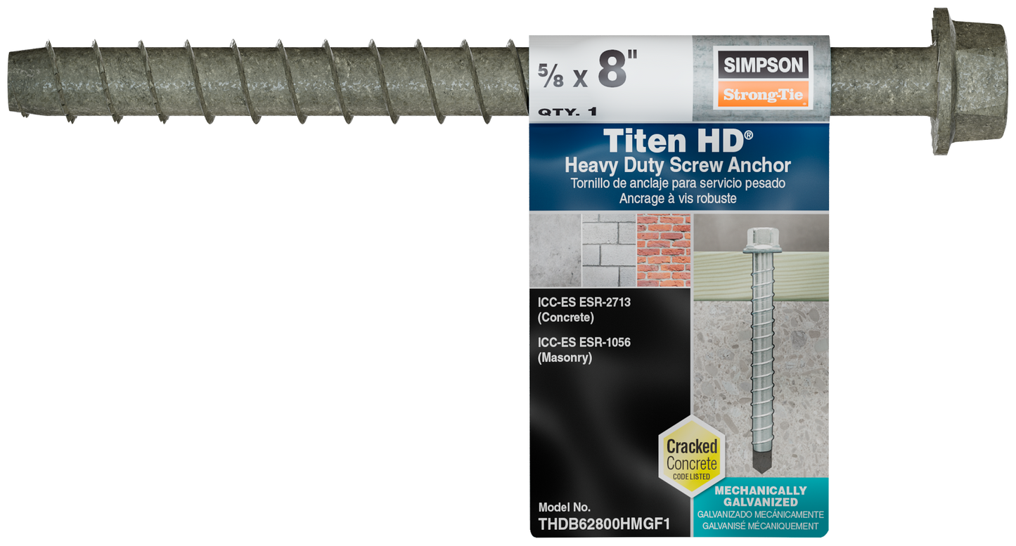 Simpson Strong-Tie THDB62800HMGF1 Titen HD® 5/8 in. x 8 in. Mechanically Galvanized Heavy-Duty Screw Anchor (Pack of 10)