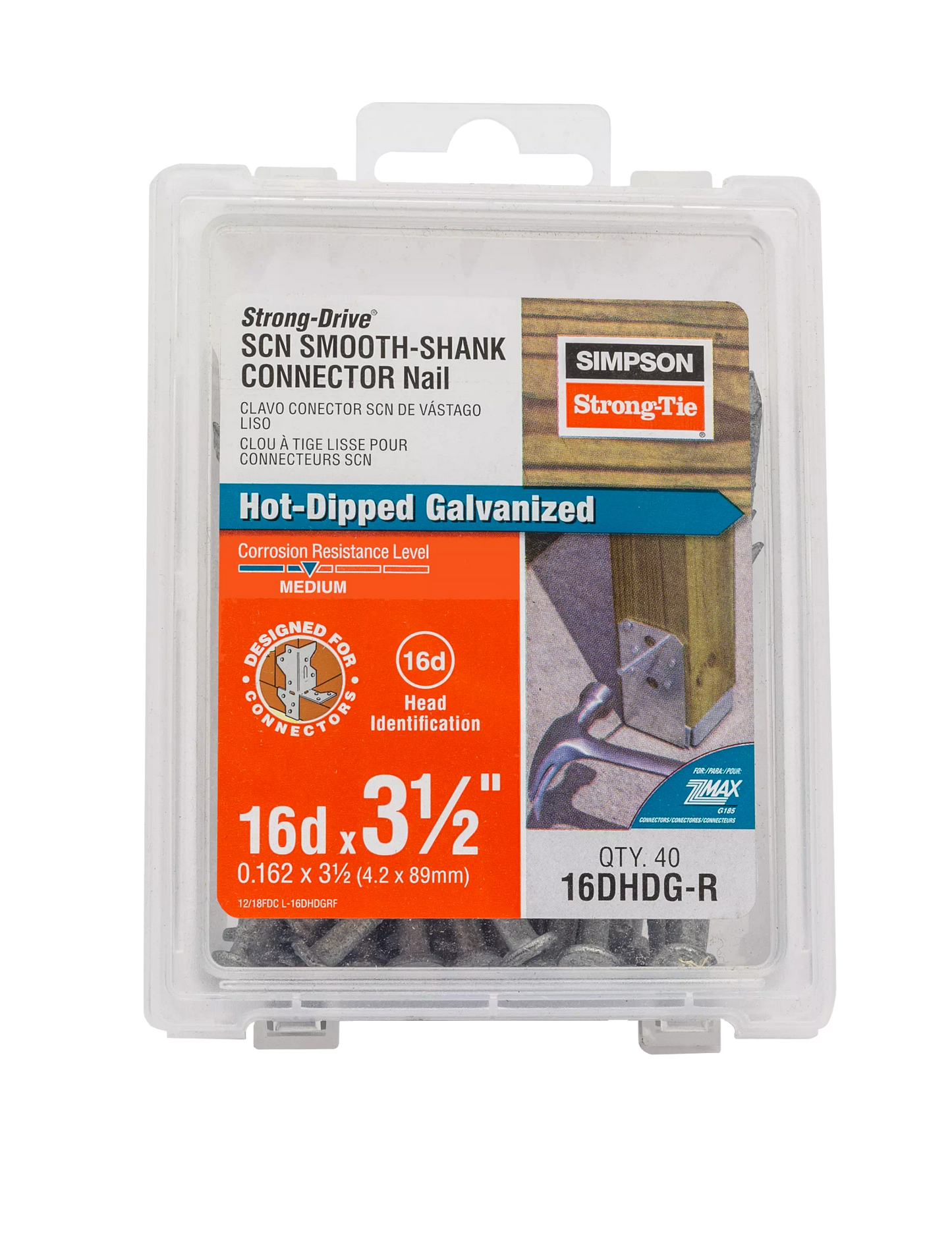 Simpson Strong-Tie 16DHDG-R Strong-Drive® SCN SMOOTH-SHANK CONNECTOR Nail — 3-1/2 in. x 0.162 in. HDG (40-Qty) (Pack of 1080)