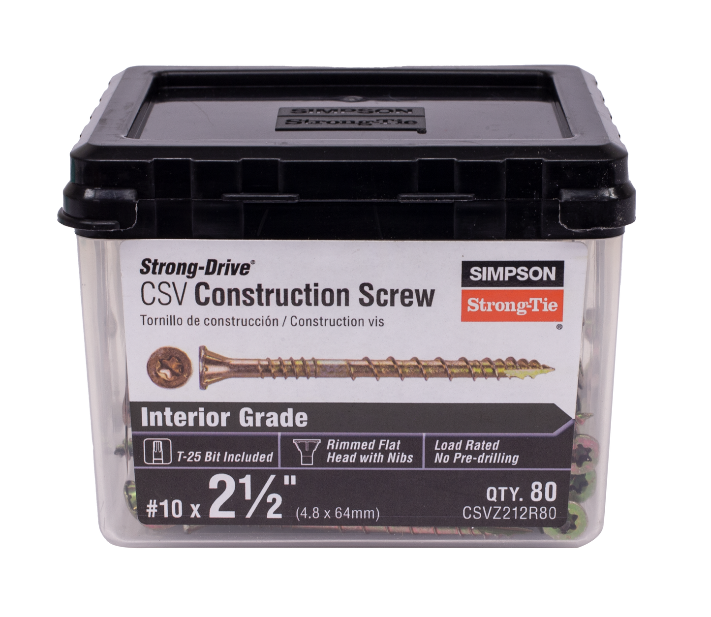 Simpson Strong-Tie CSVZ212R80 Strong-Drive® CSV Construction Screw — #10 x 2-1/2 in. T25, Flat Head, Yellow Zinc (80-Qty) (Pack of 1620)