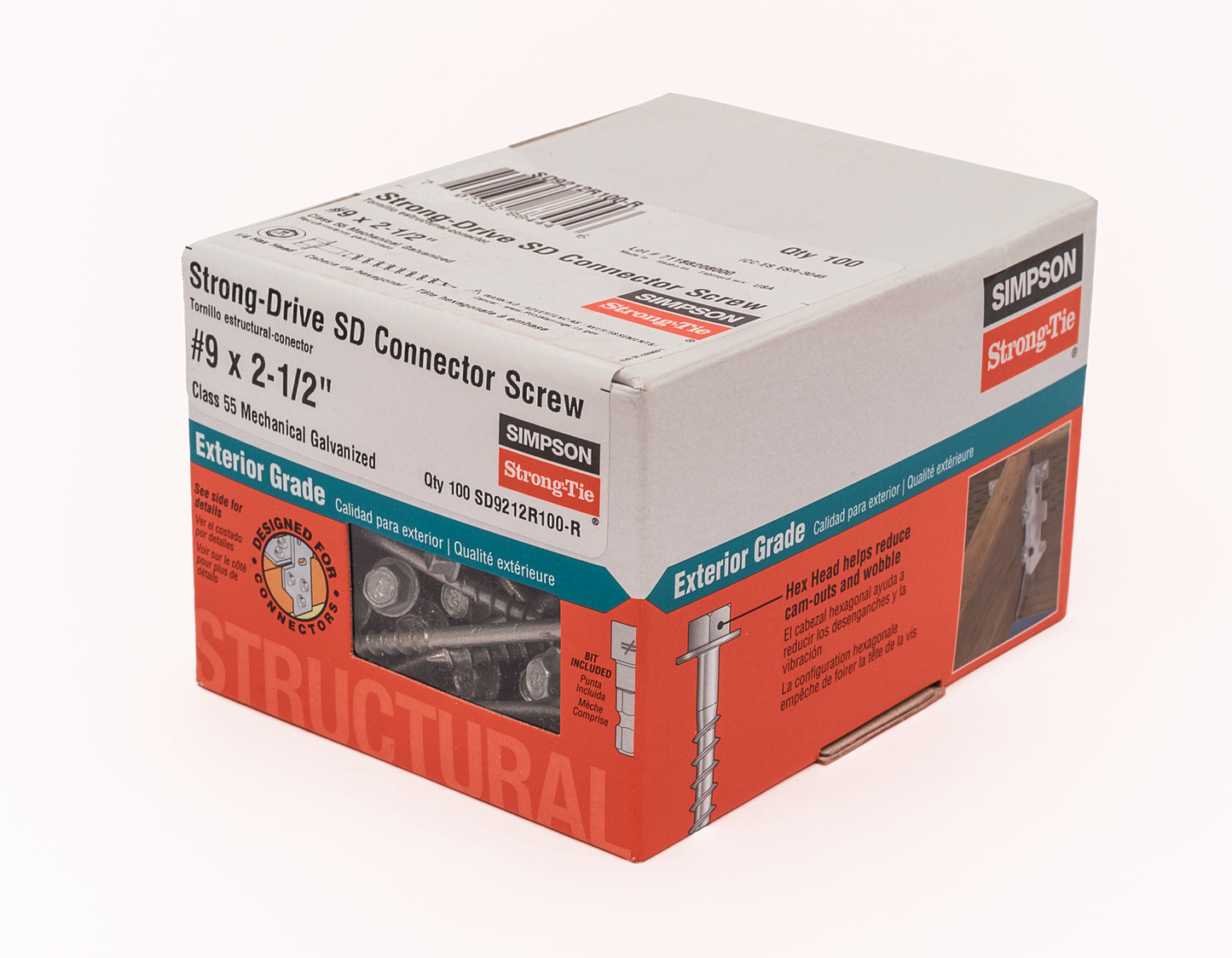 Simpson Strong-Tie SD9212R100-R Strong-Drive® SD CONNECTOR Screw — #9 x 2-1/2 in. 1/4-Hex Drive, Mech. Galv. (100-Qty)