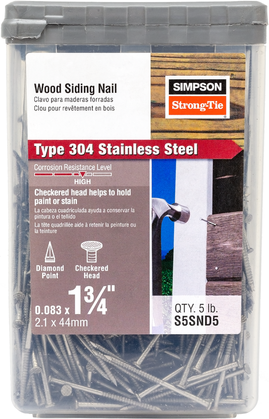 Simpson Strong-Tie S5SND5 Wood Siding Nail — 1-3/4-in. x .083-in. Type 304 Stainless Steel (5 lb.) (Pack of 300)