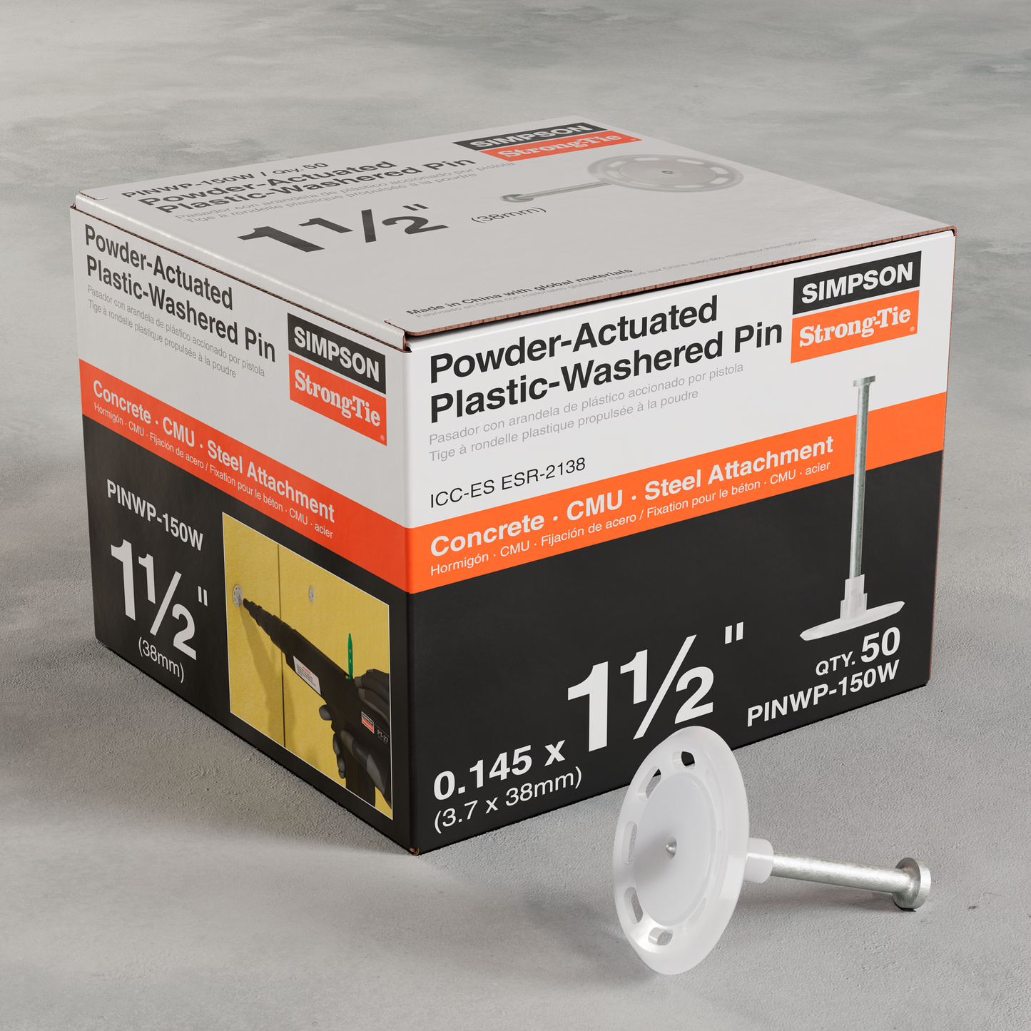 Simpson Strong-Tie PINWP-150W PINWP 1-1/2 in. Powder-Actuated Plastic-Washered Pin for Insulation Board (50-Qty)
