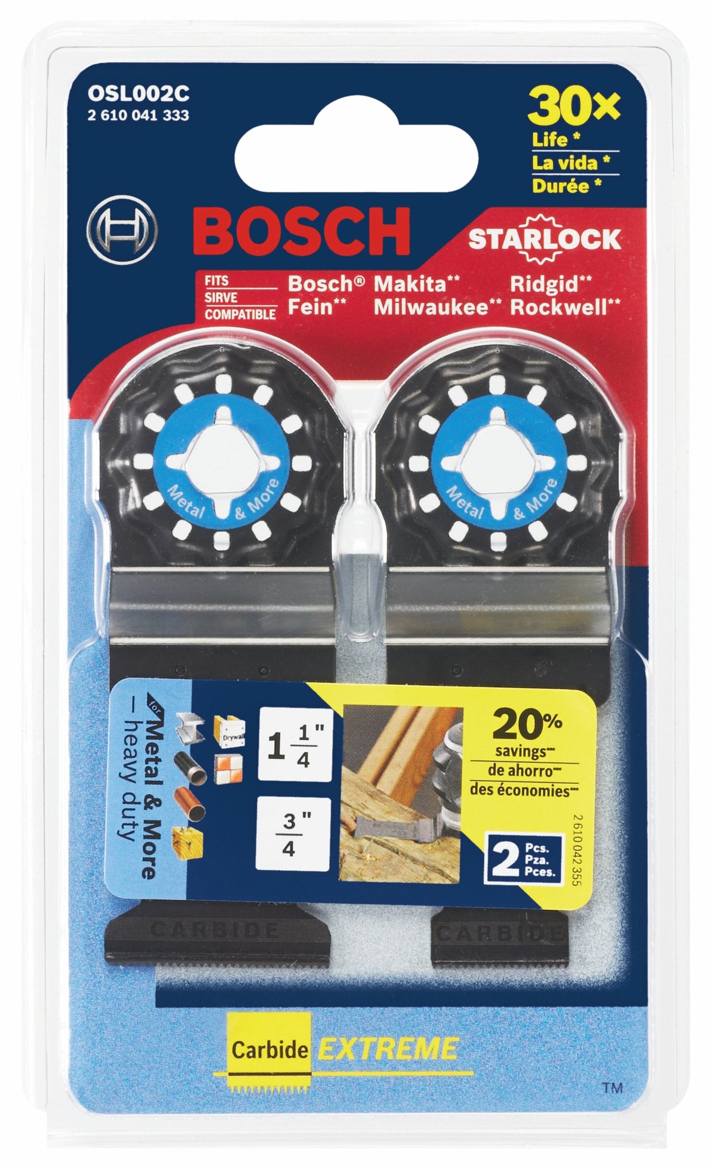 Juego de hojas accesorias para herramienta multiusos oscilante BOSCH OSL002C Starlock®, 2 piezas.