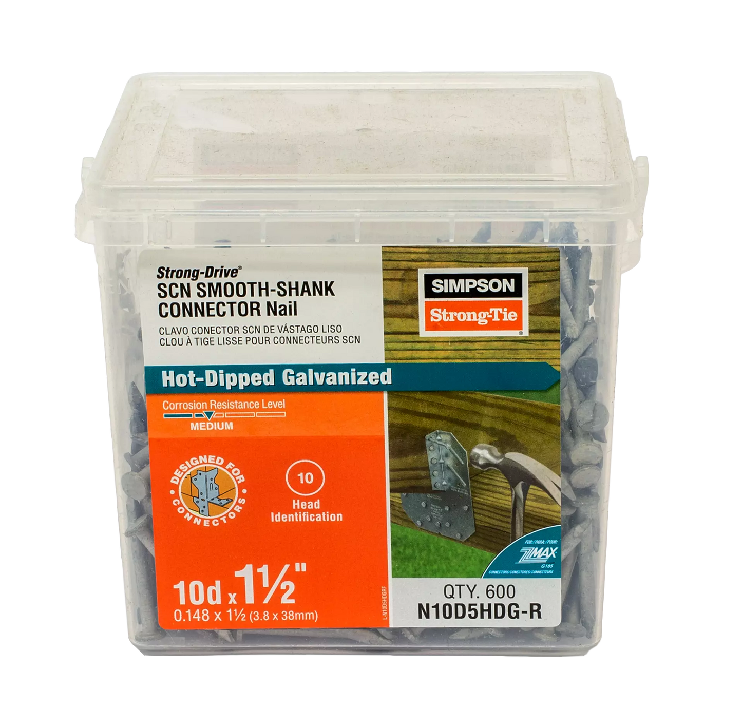 Simpson Strong-Tie N10D5HDG-R Strong-Drive® SCN SMOOTH-SHANK CONNECTOR Nail — 1-1/2 in. x 0.148 in. HDG (600-Qty) (Pack of 4)