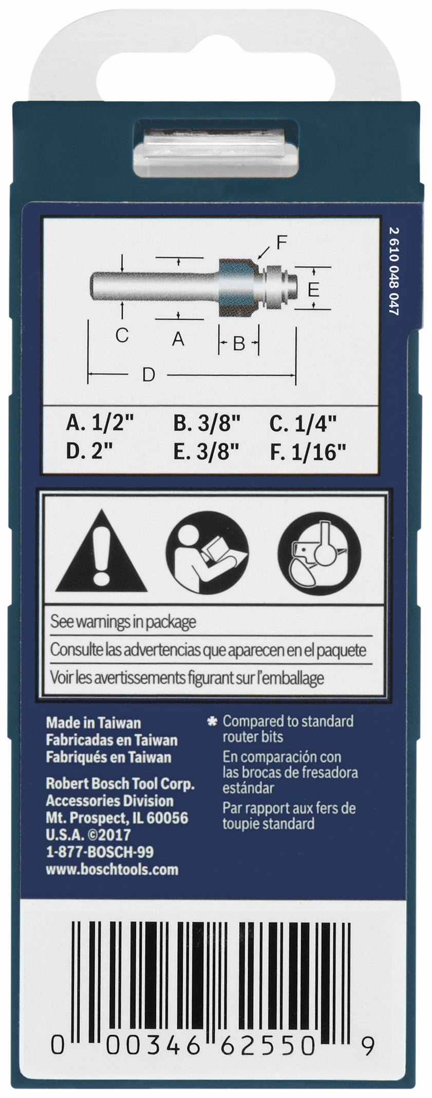 Broca fresadora para laminado de borde liso con punta de carburo BOSCH 85316MC de 1/2 pulg. x 3/8 pulg.