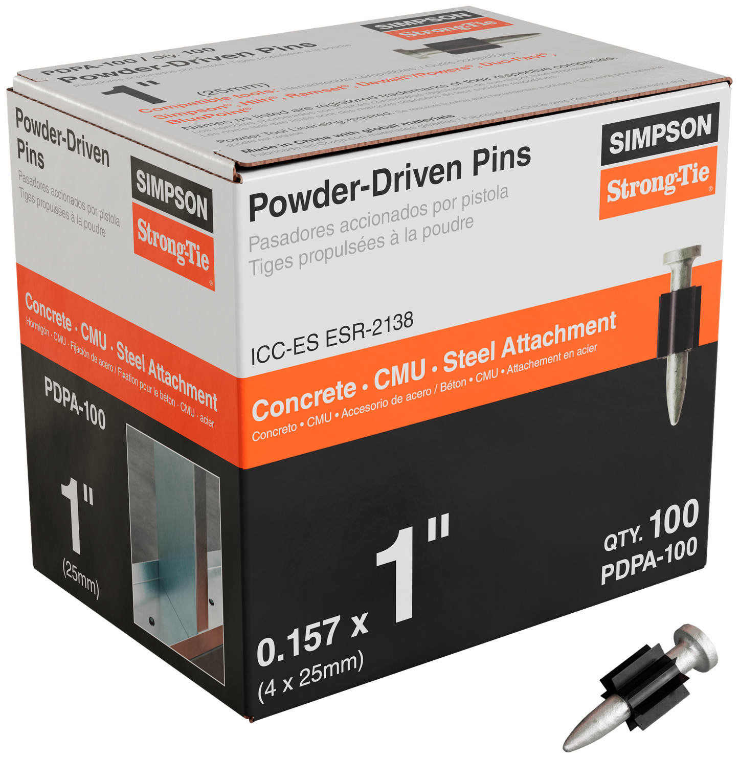 Simpson Strong-Tie PDPA-100 PDPA .157 in. x 1 in. Powder-Actuated Pin (100-Qty) (Pack of 1500)