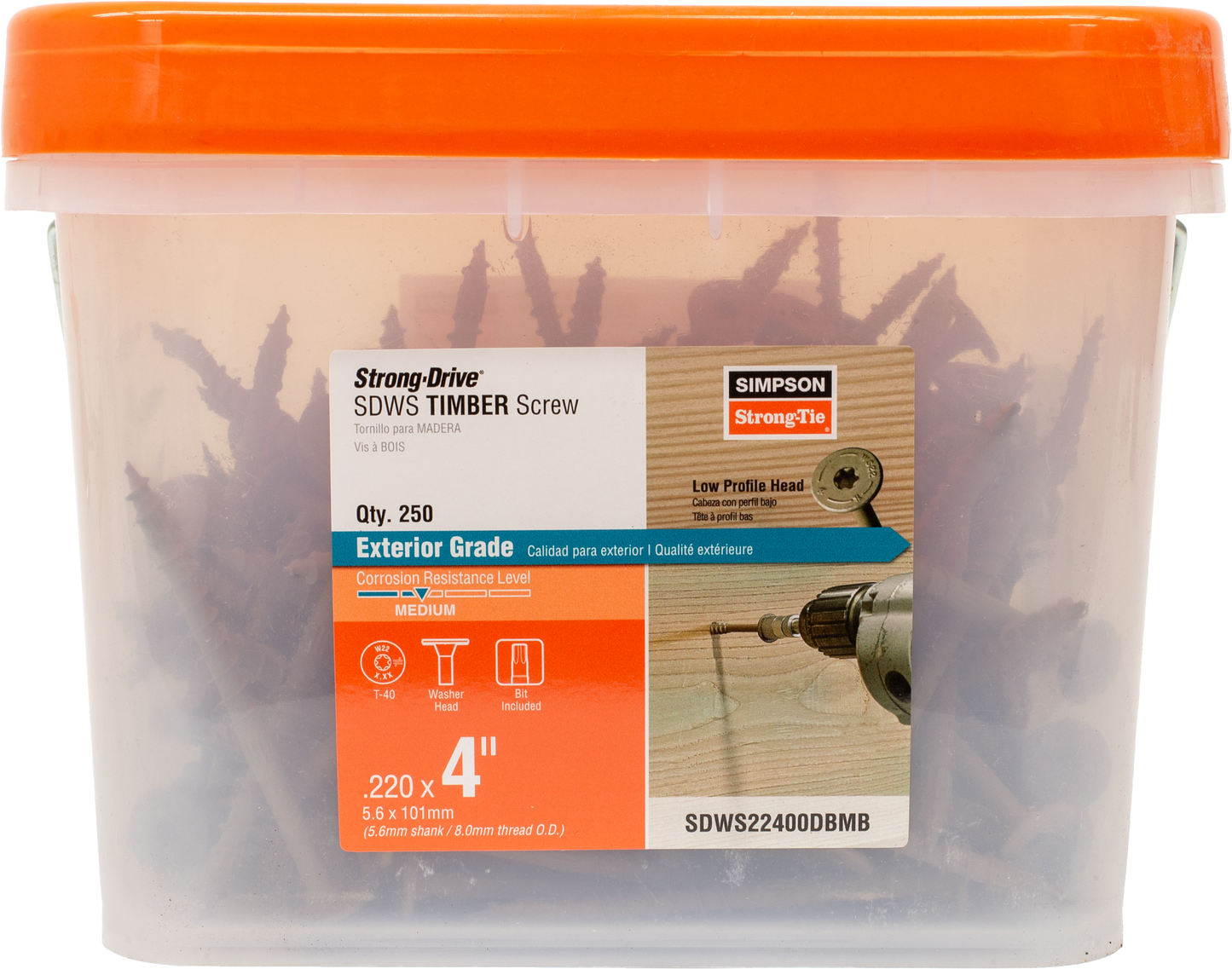 Simpson Strong-Tie SDWS22400DBMB Strong-Drive® SDWS™ TIMBER Screw (Exterior Grade) — 0.220 in. x 4 in. T40, Tan (250-Qty)