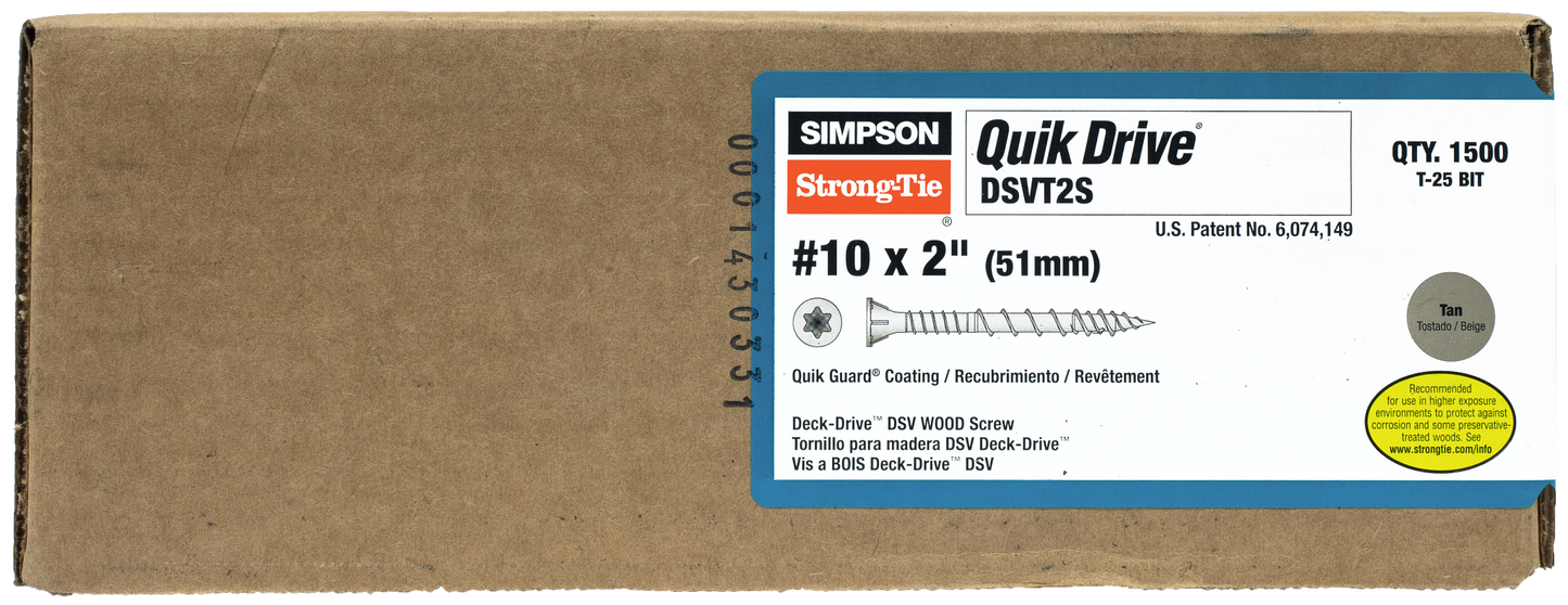 Simpson Strong-Tie DSVT2S Deck-Drive™ DSV WOOD Screw (Collated) — #10 x 2 in. T25 6-Lobe, Tan (1500-Qty)