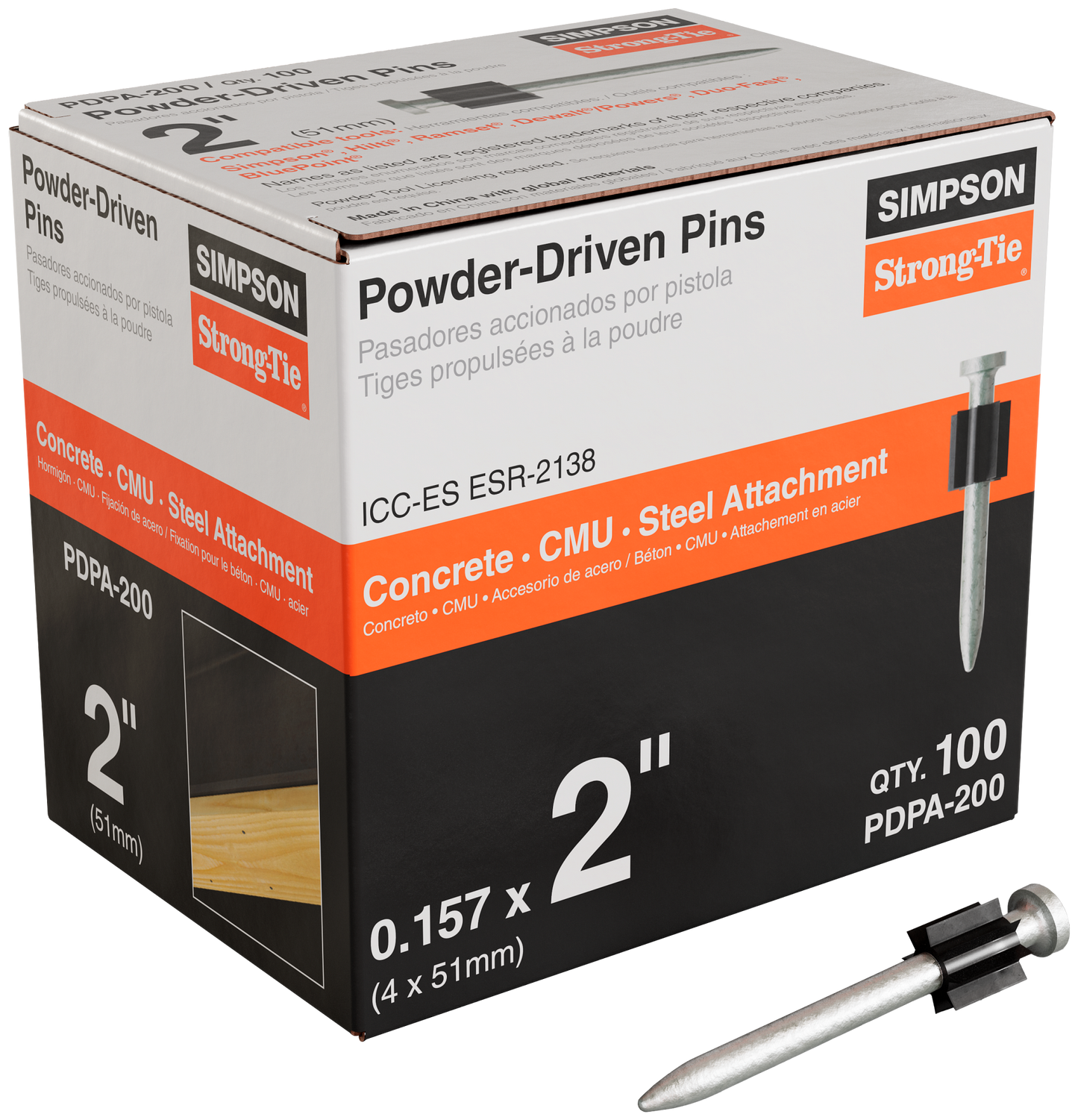 Simpson Strong-Tie PDPA-200 PDPA .157 in. x 2 in. Powder-Actuated Pin (100-Qty) (Pack of 1500)