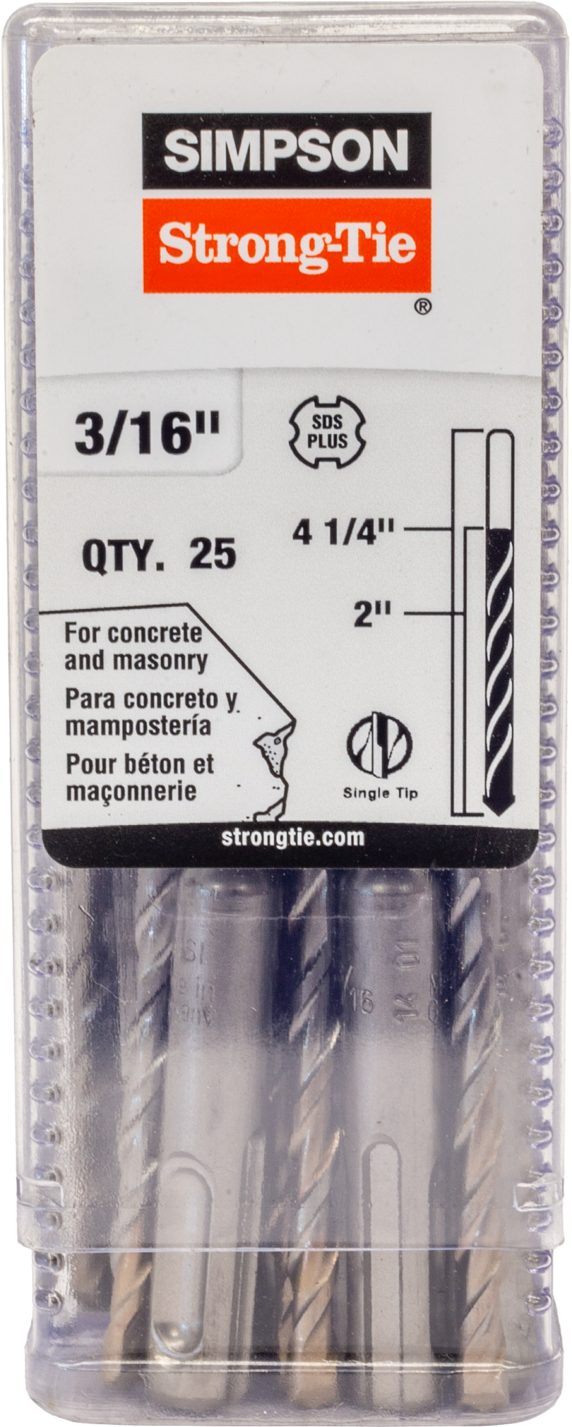 Simpson Strong-Tie MDPL01804-R25 3/16 in. x 4-1/4 in. SDS-plus® Shank Drill Bit (25-Qty) (Pack of 18)