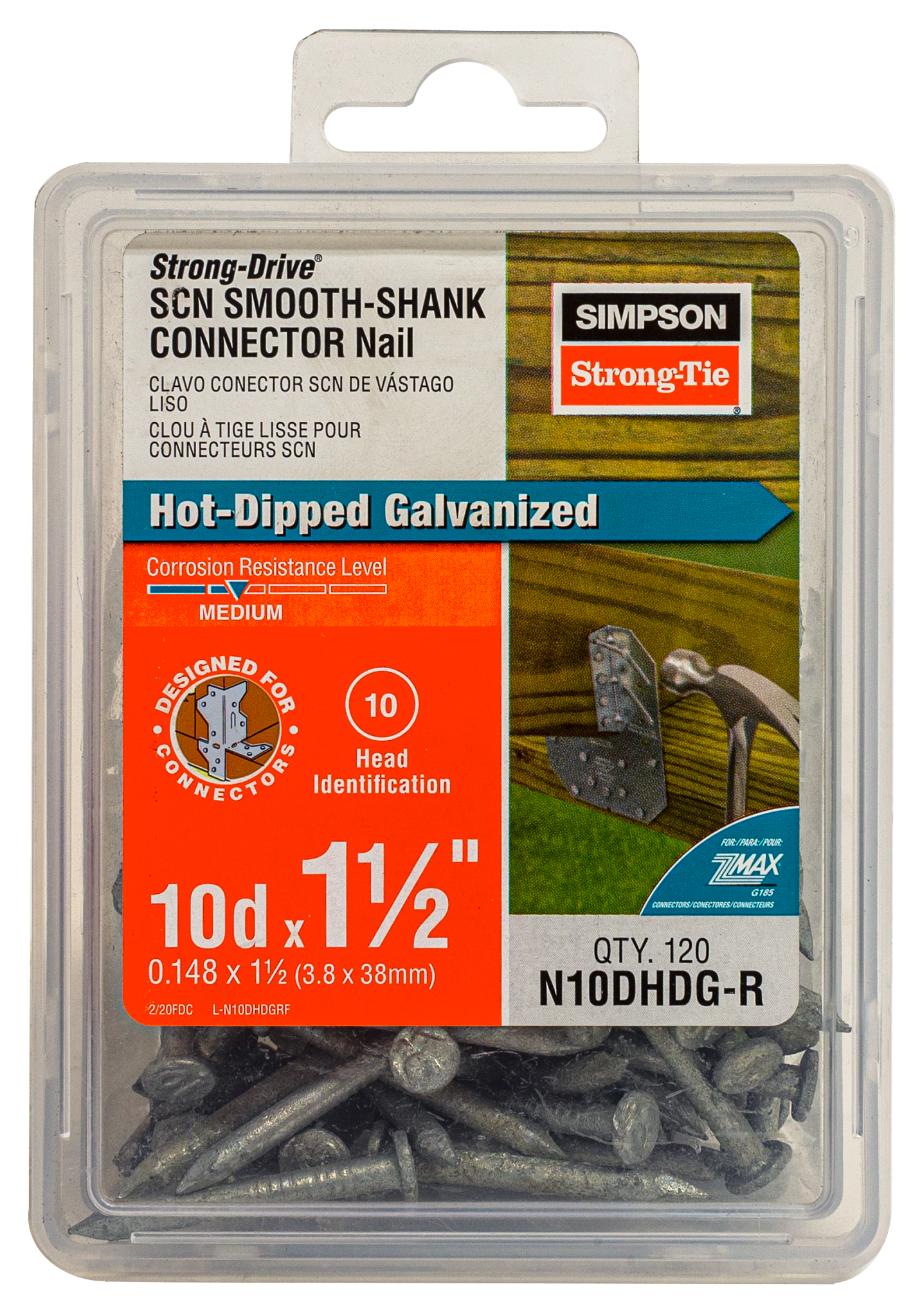 Simpson Strong-Tie N10DHDG-R Strong-Drive® SCN SMOOTH-SHANK CONNECTOR Nail — 1-1/2 in. x 0.148 in. HDG (120-Qty) (Pack of 12)