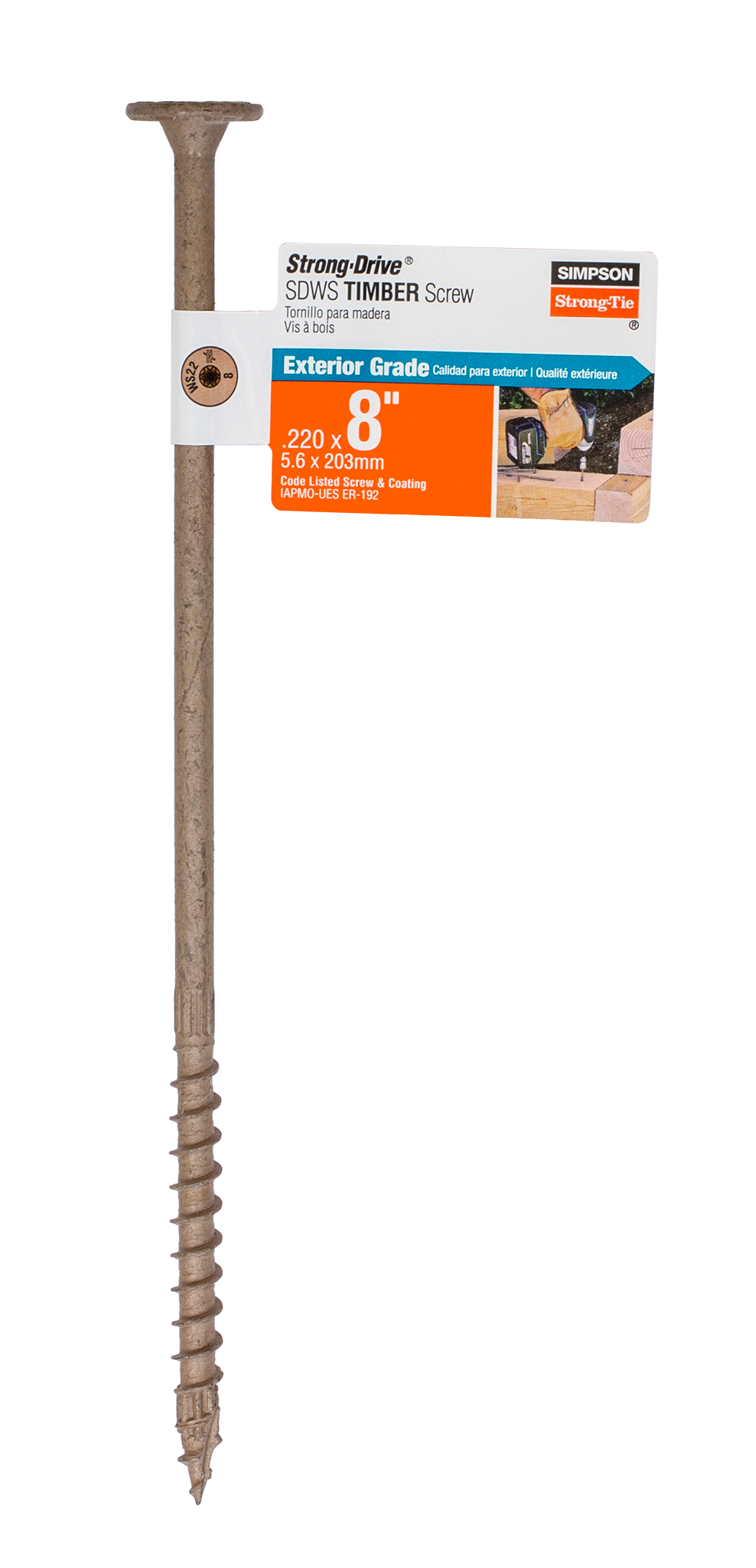 Simpson Strong-Tie SDWS22800DB-RP1 Strong-Drive® SDWS™ TIMBER Screw (Exterior Grade) — 0.220 in. x 8 in. T40, Tan (Pack of 14400)