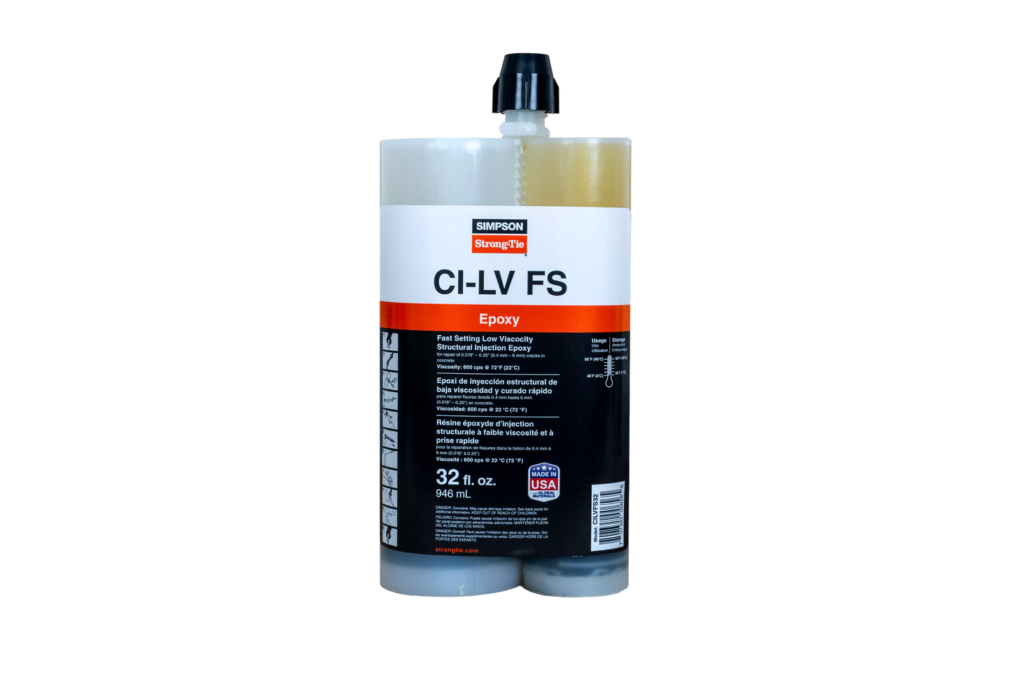 Simpson Strong-Tie CILVFS32 CI-LV FS™ Fast-Setting Low-Viscosity Structural Injection Epoxy (32 oz.) (Pack of 375)