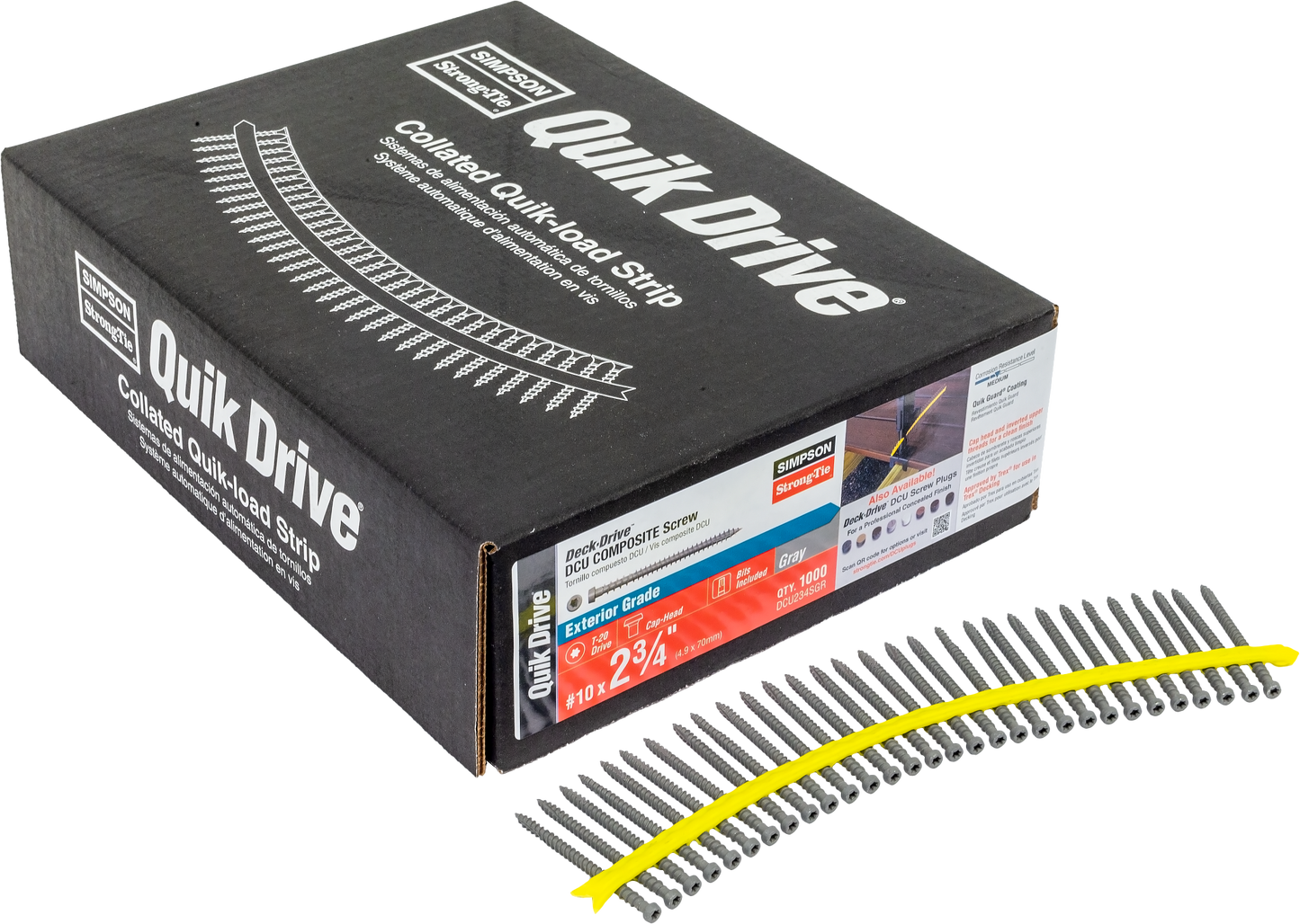 Simpson Strong-Tie DCU234SGR Deck-Drive™ DCU COMPOSITE Screw (Collated) — #10 x 2-3/4 in. Quik Guard® Gray (1000-Qty) (Pack of 100)