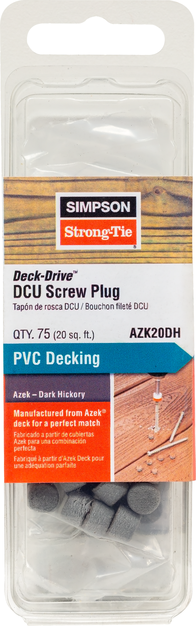 Simpson Strong-Tie AZK20DH Deck-Drive™ DCU Screw Plug — Azek Dark Hickory (75-Qty)