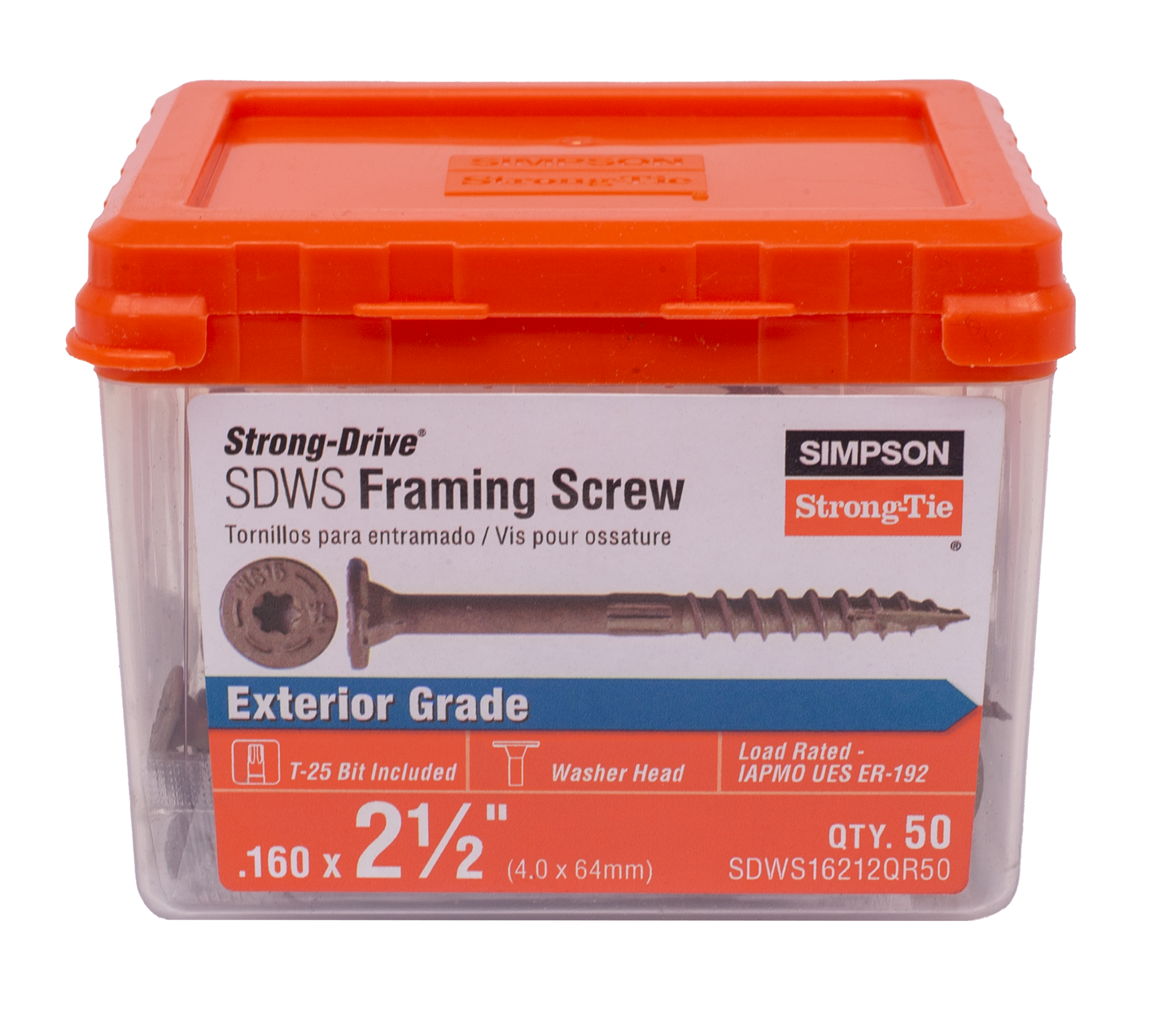 Simpson Strong-Tie SDWS16212QR50 Strong-Drive® SDWS™ FRAMING Screw — 0.160 in. x 2-1/2 in. T25, Quik Guard®, Tan (50-Qty) (Pack of 10)