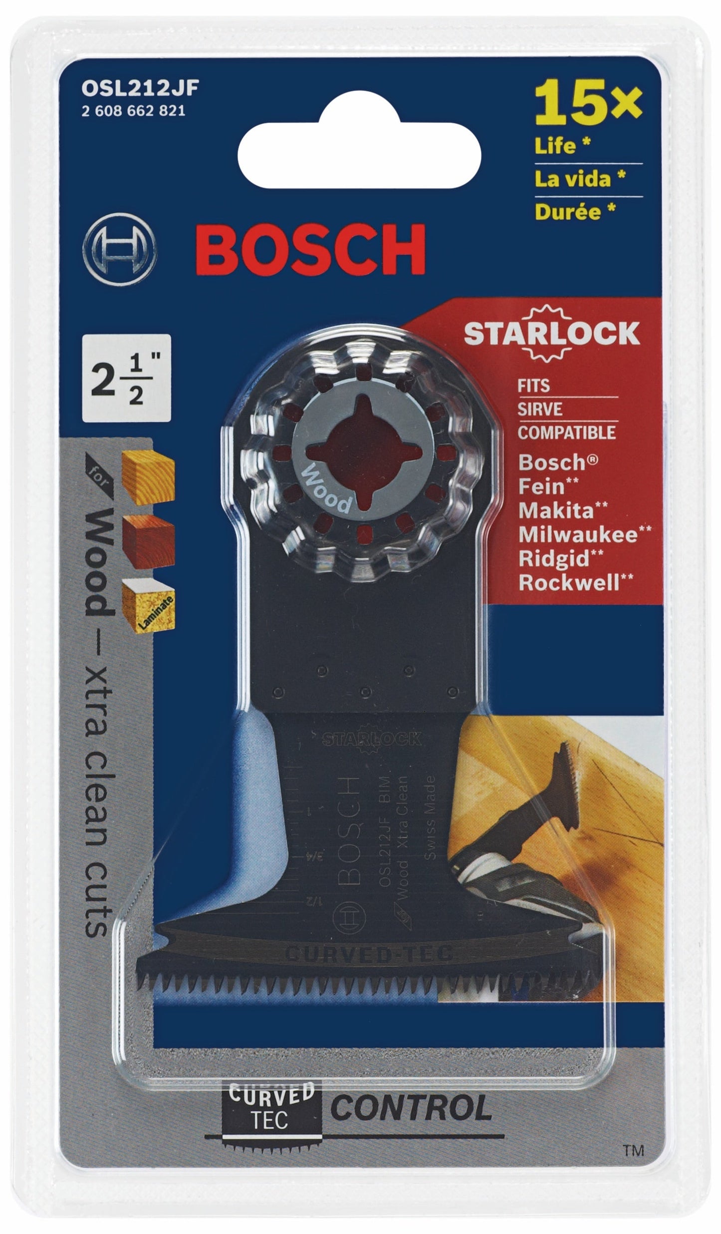 Herramienta multiusos oscilante Starlock® de 2-1/2 pulg. BOSCH OSL212JF, hoja de corte por inmersión bimetálica extra limpia