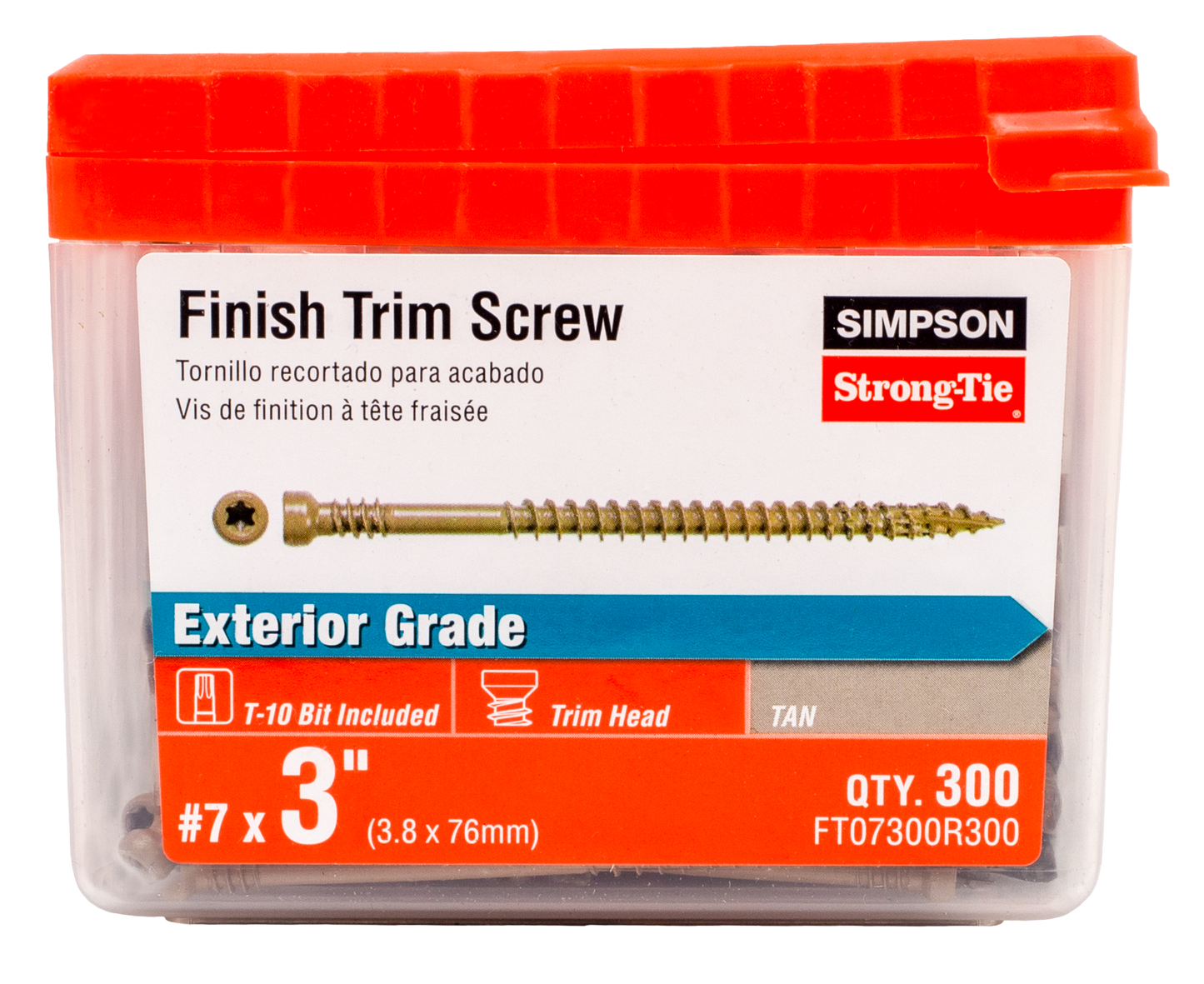 Simpson Strong-Tie FT07300R300 Finish Trim Screw — #7 x 3 in. T10, Trim-Head, Quik Guard®, Tan (300-Qty)