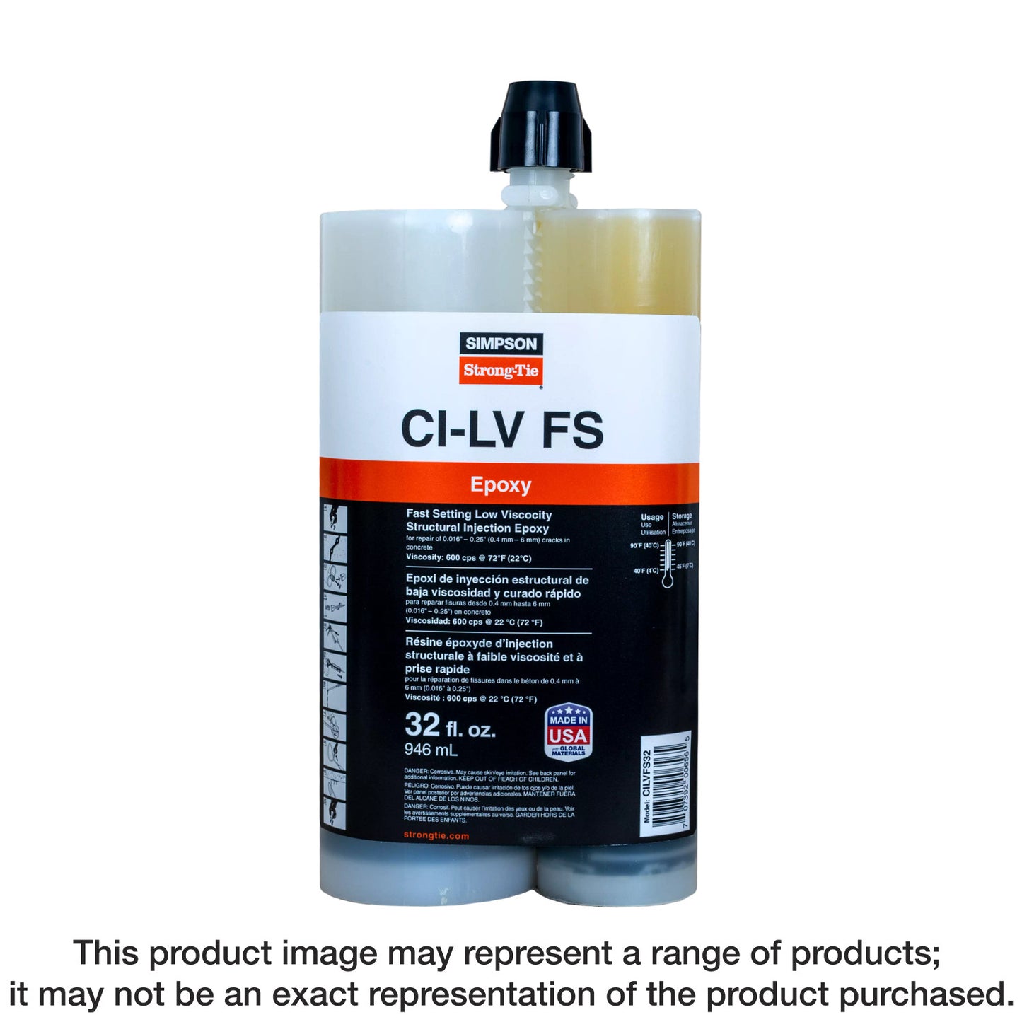 Simpson Strong-Tie CILVFS32 CI-LV FS™ Fast-Setting Low-Viscosity Structural Injection Epoxy (32 oz.) (Pack of 375)