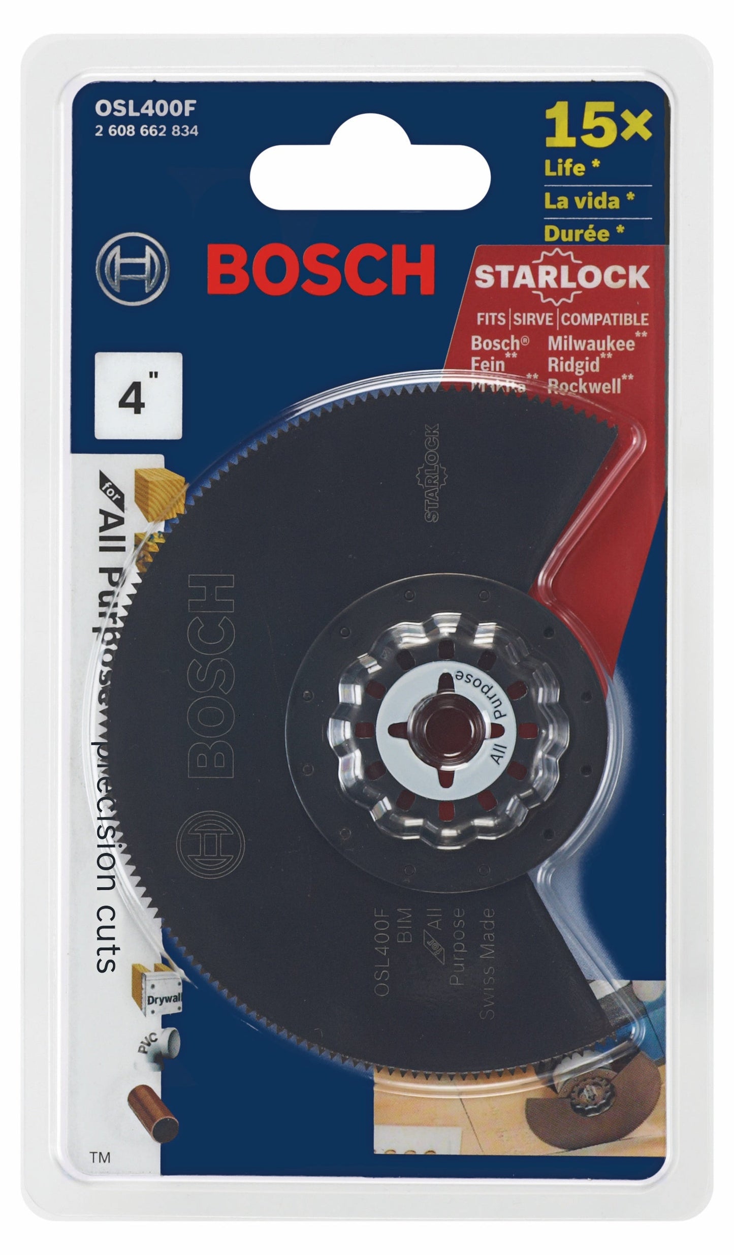 Hoja de sierra segmentada bimetálica Starlock® para multiherramienta oscilante BOSCH OSL400F de 4 pulgadas