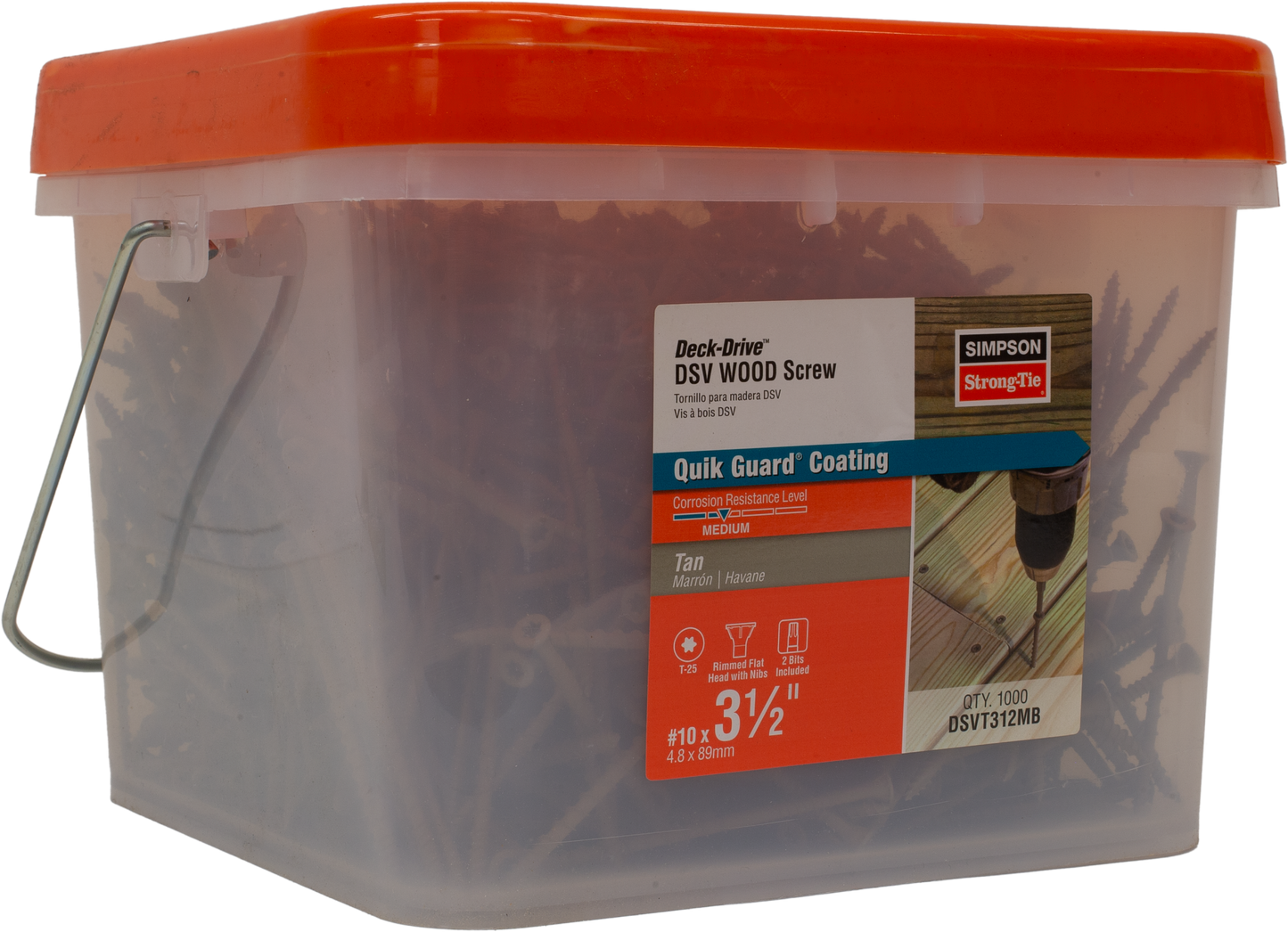 Simpson Strong-Tie DSVT312MB Deck-Drive™ DSV WOOD Screw — #10 x 3-1/2 in. T-25, Flat Head, Quik Guard®, Tan (1000-Qty)