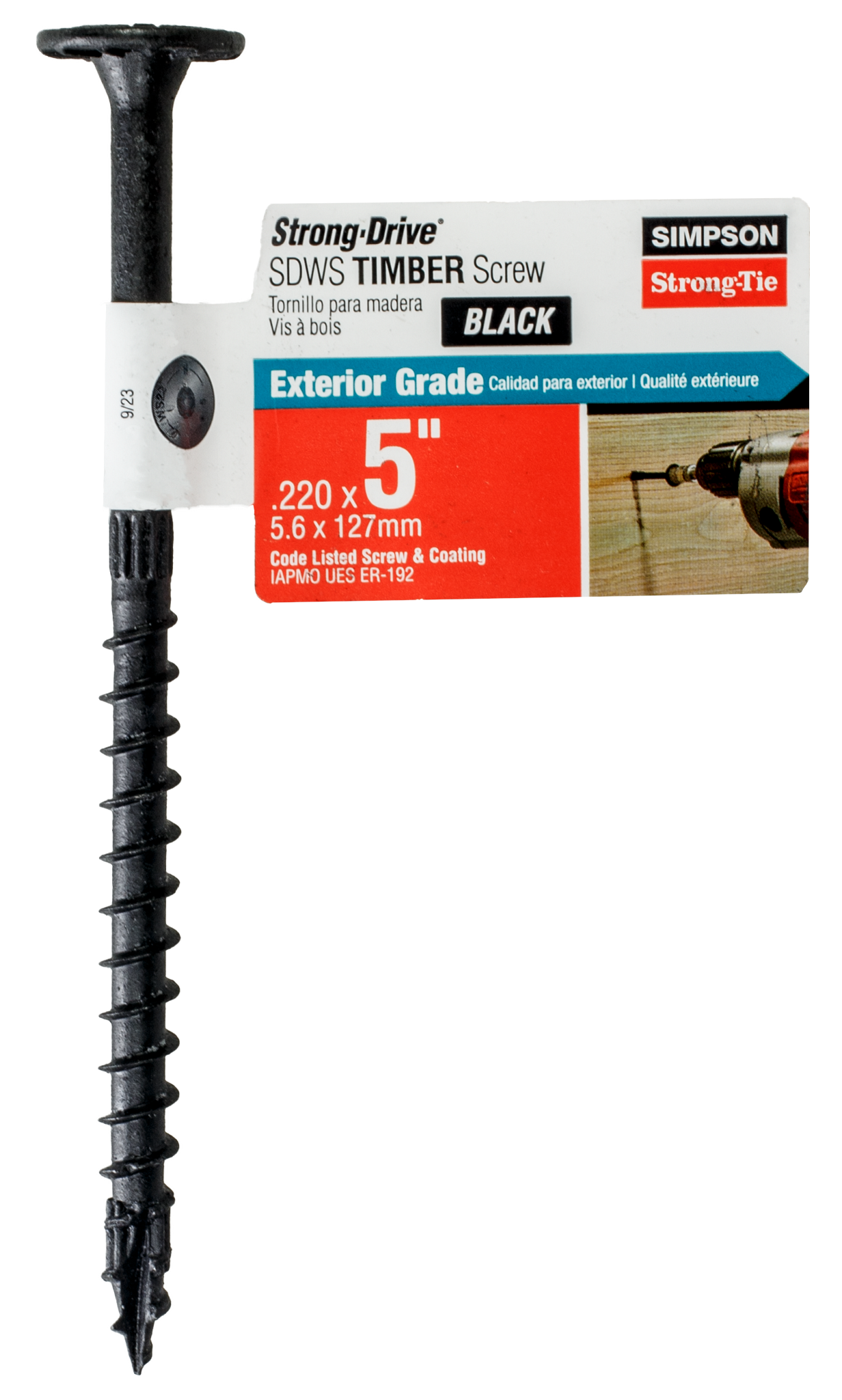 Simpson Strong-Tie SDWS22500DBB-RP1 Strong-Drive® SDWS™ TIMBER Screw (Exterior Grade) — 0.220 in. x 5 in. T40, Black (Pack of 40)