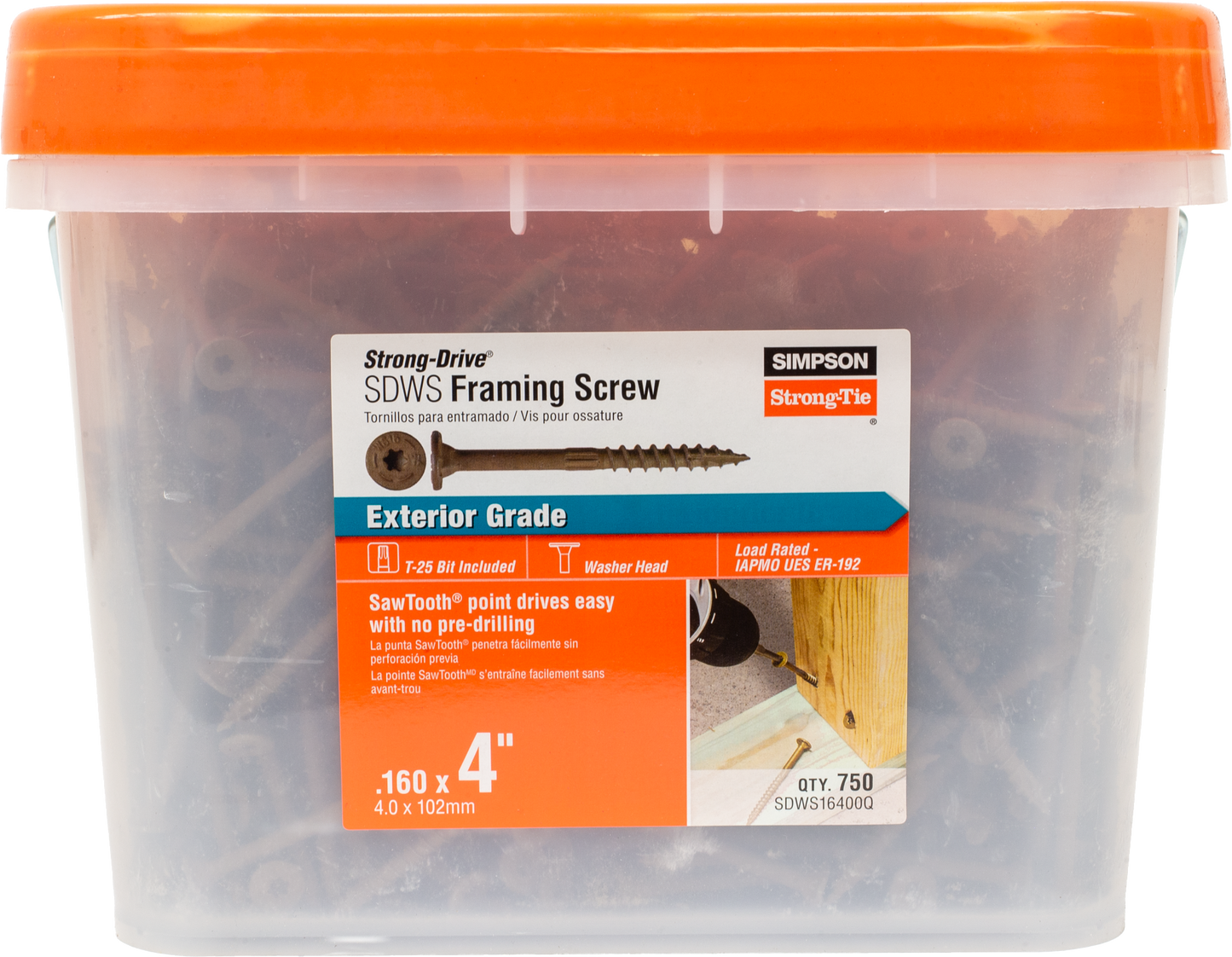 Simpson Strong-Tie SDWS16400Q Strong-Drive® SDWS™ FRAMING Screw — 0.160 in. x 4 in. T25, Quik Guard®, Tan (750-Qty)