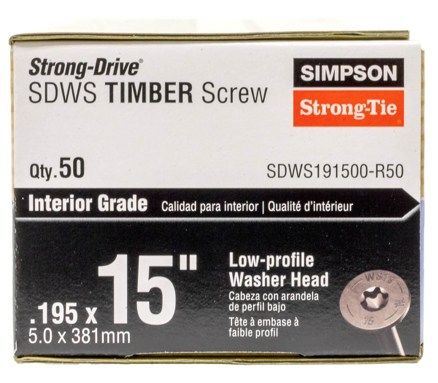 Simpson Strong-Tie SDWS191500-R50 Strong-Drive® SDWS™ TIMBER Screw (Interior) — 0.195 in. x 15 in. E-coat® (50-Qty)