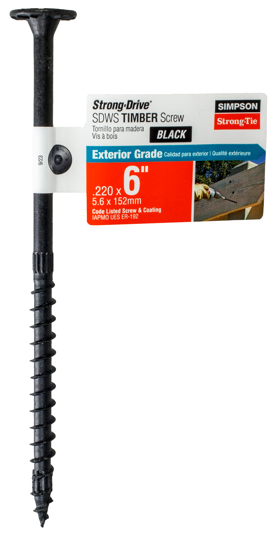 Simpson Strong-Tie SDWS22600DBB-RP1 Strong-Drive® SDWS™ TIMBER Screw (Exterior Grade) — 0.220 in. x 6 in. T40, Black