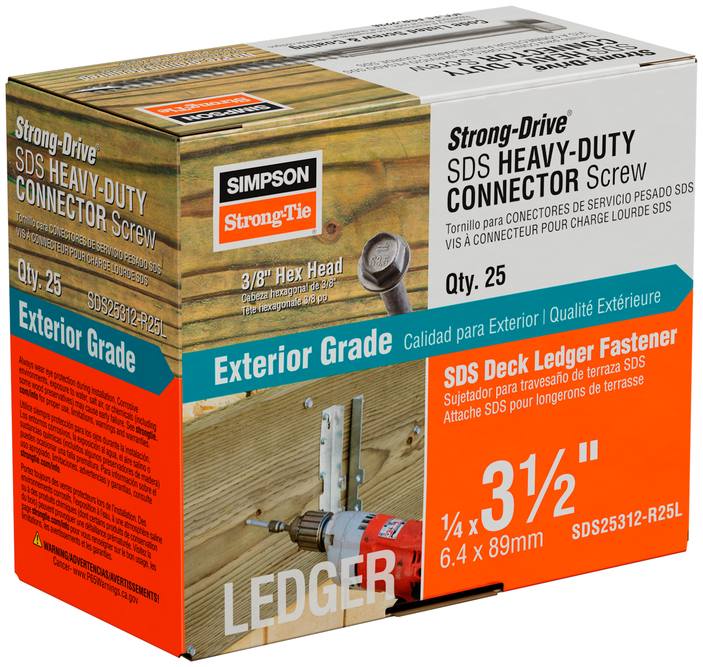 Simpson Strong-Tie SDS25312-R25L Strong-Drive® SDS HEAVY-DUTY CONNECTOR Screw — 1/4 in. x 3-1/2 in. DB Coating (25-Qty) (Pack of 1360)