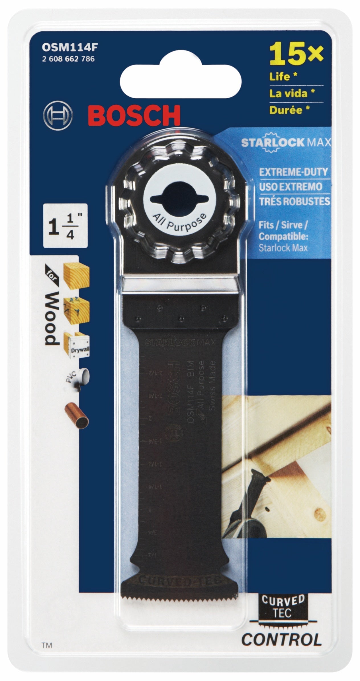 Hoja de corte por inmersión bimetálica para multiherramienta oscilante StarlockMax® de 1-1/4 pulg. BOSCH OSM114F