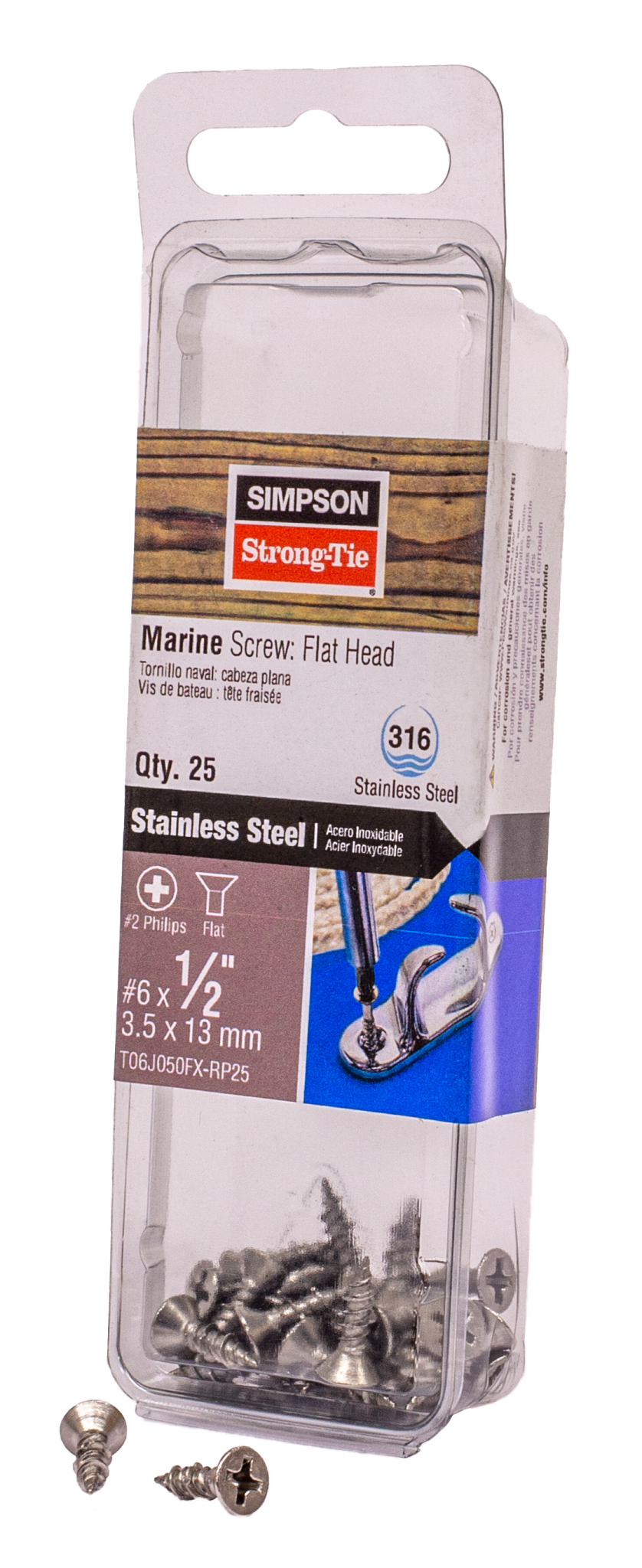 Simpson Strong-Tie T06J050FX-RP25 Marine Screw, Flat Head — #6 x 1/2 in. #2 Phillips Drive, Type 316 (25-Qty)