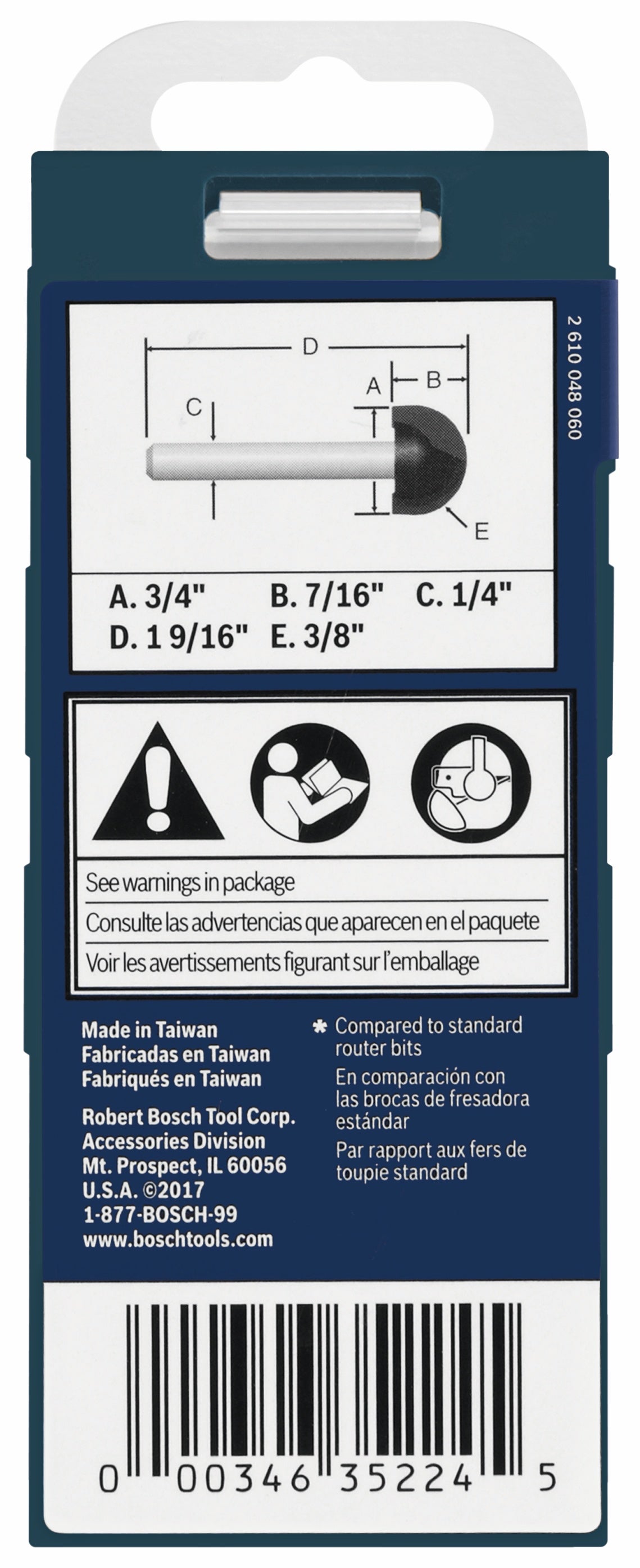 Broca fresadora de caja de núcleo con punta de carburo BOSCH 85448MC de 3/8 pulg. x 3/4 pulg.
